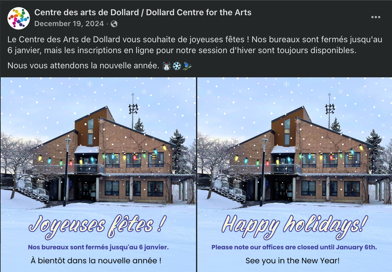 Social media post indicating the office is closed for the holidays.