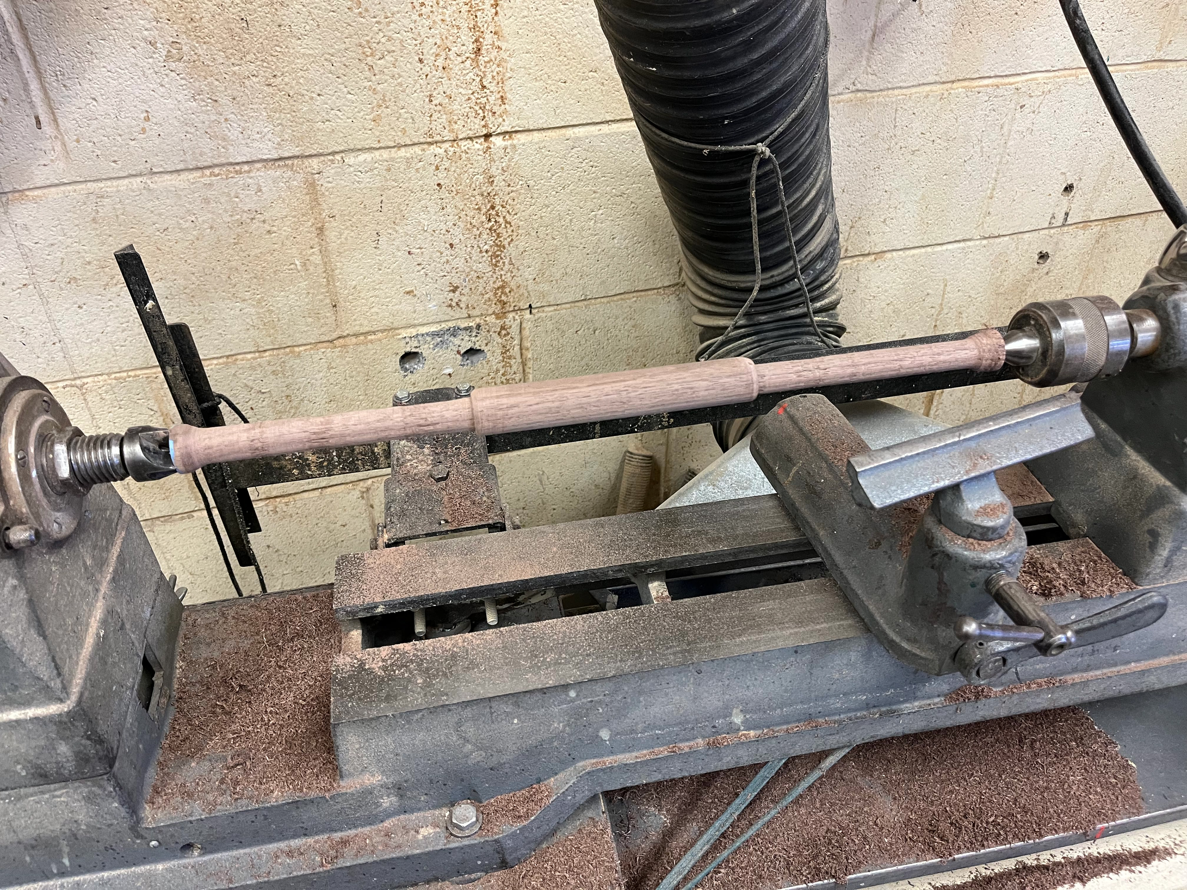 Hand turned step dowel in progress.