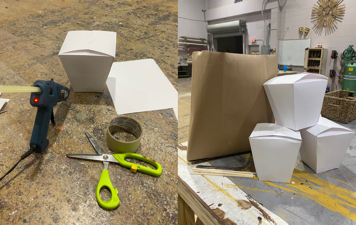 Assisted props in manufacturing take out boxes.