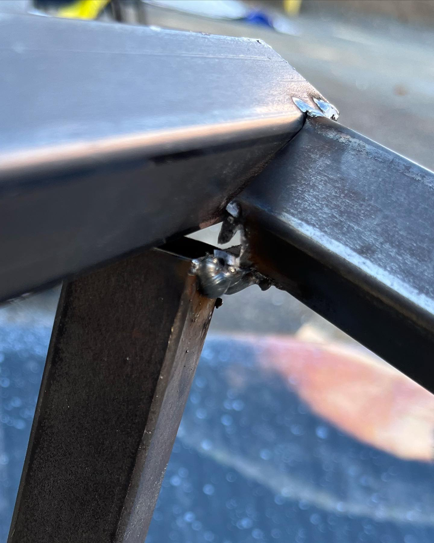 Close up of the steel breaking before the weld