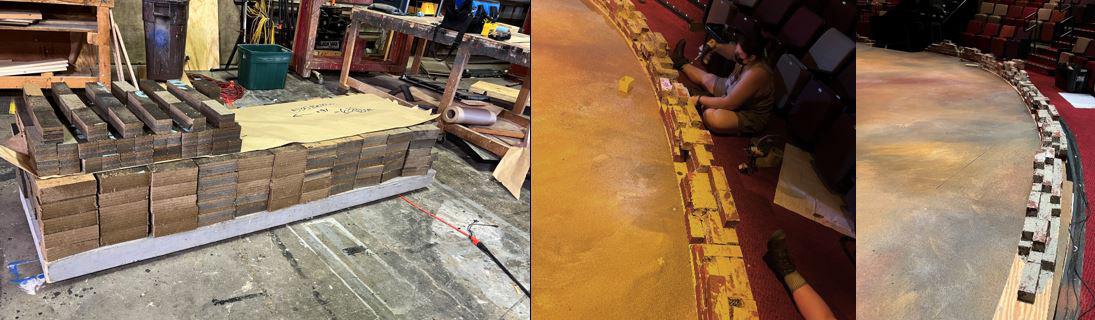 Laminated sheets of homasote were then cut into bricks to surround the playing circle.