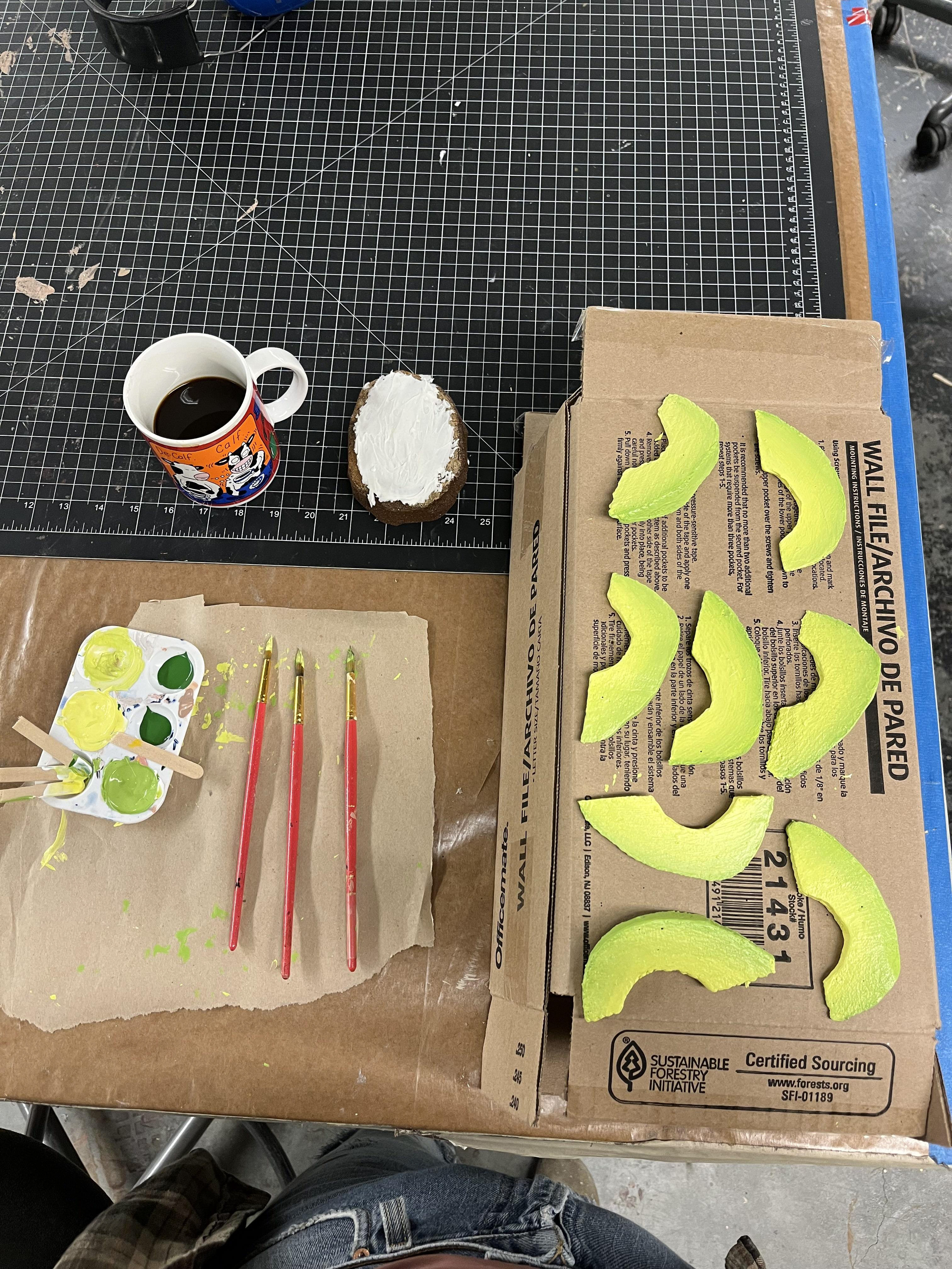 Painting foam avocados