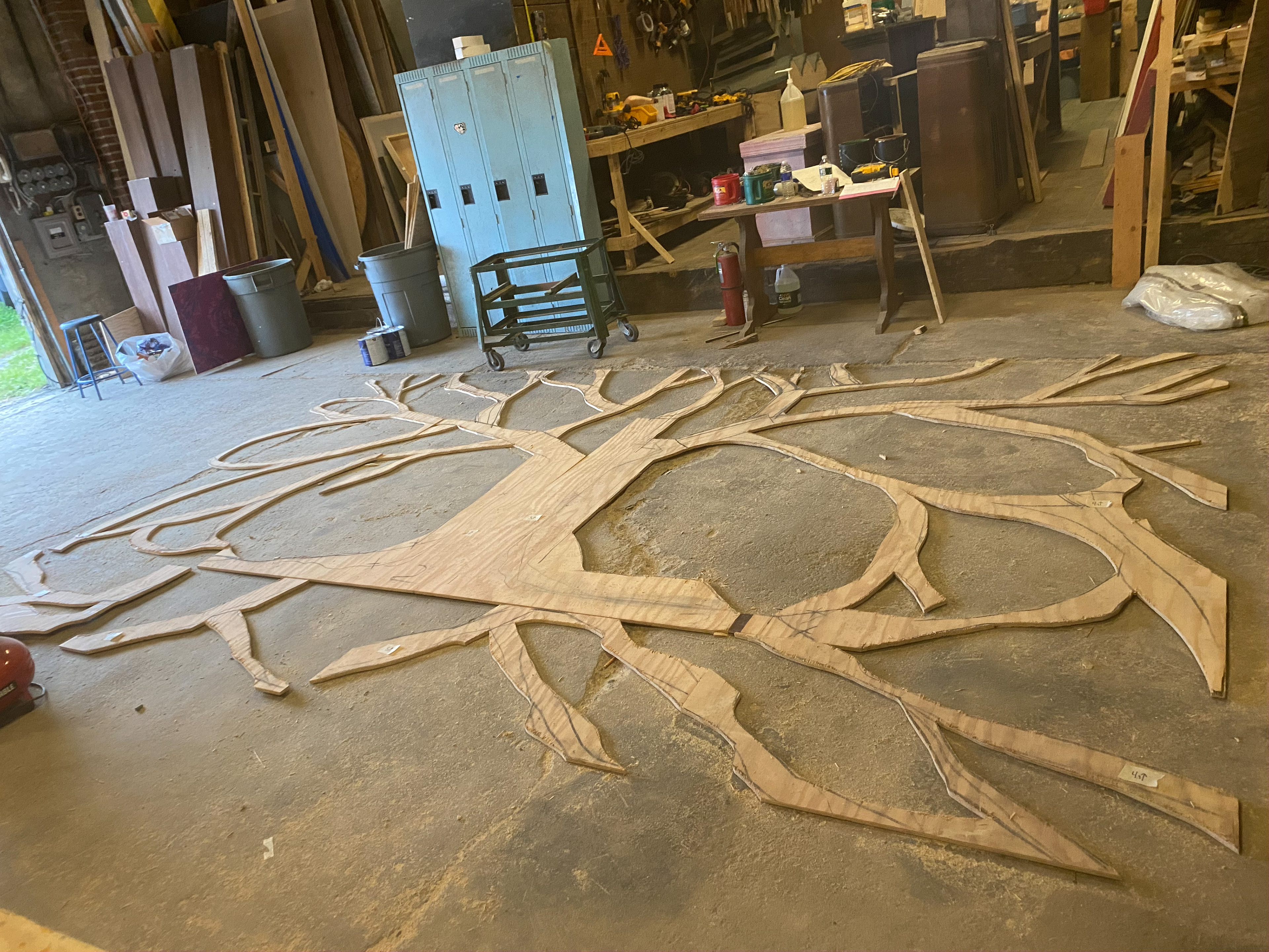 Cut out tree pieces as sketched by designer.