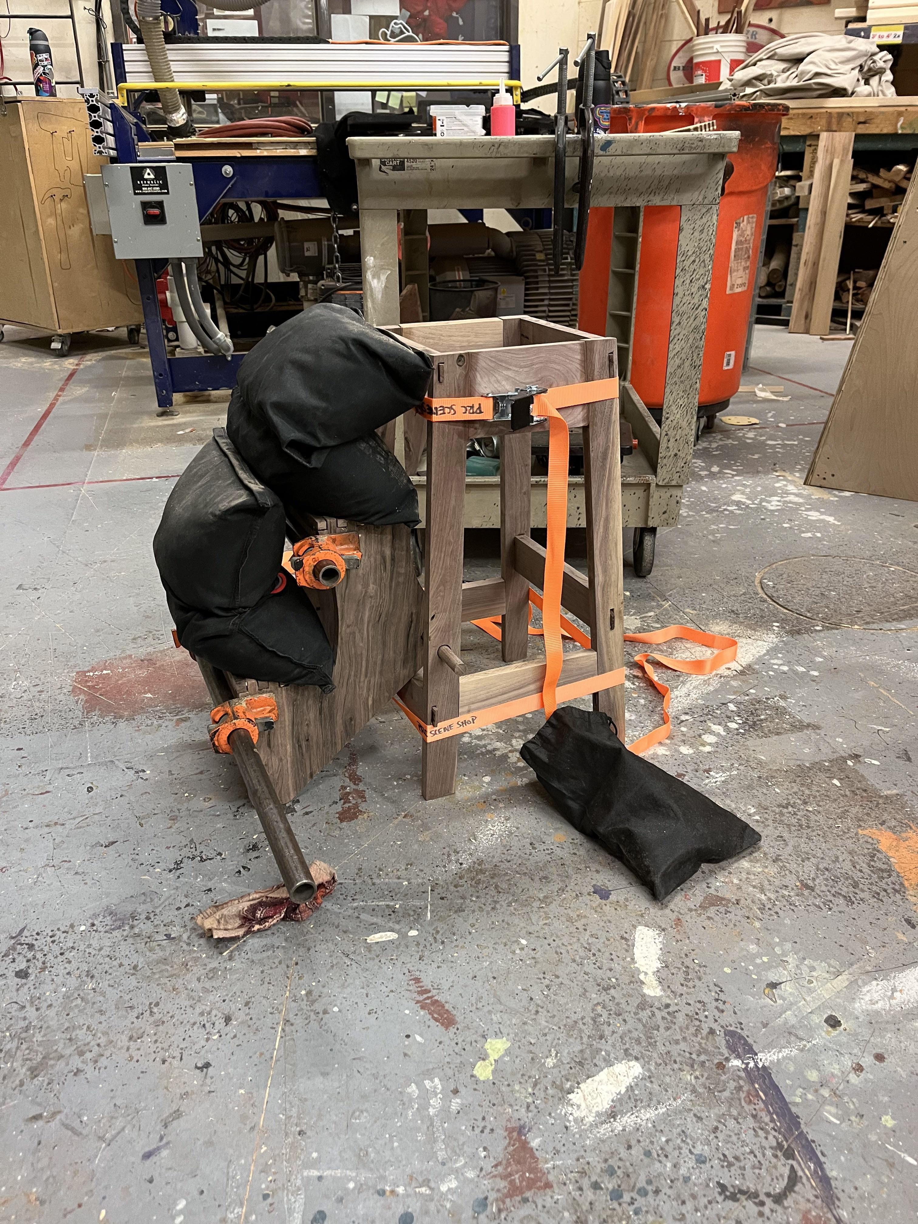 Glue up for mortise & tenons on spreaders and finger joints on stair treads.
