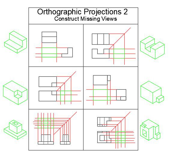 Supplied Objects/Lines in Black: Drew Layout Lines in Red & Missing Views in Green
