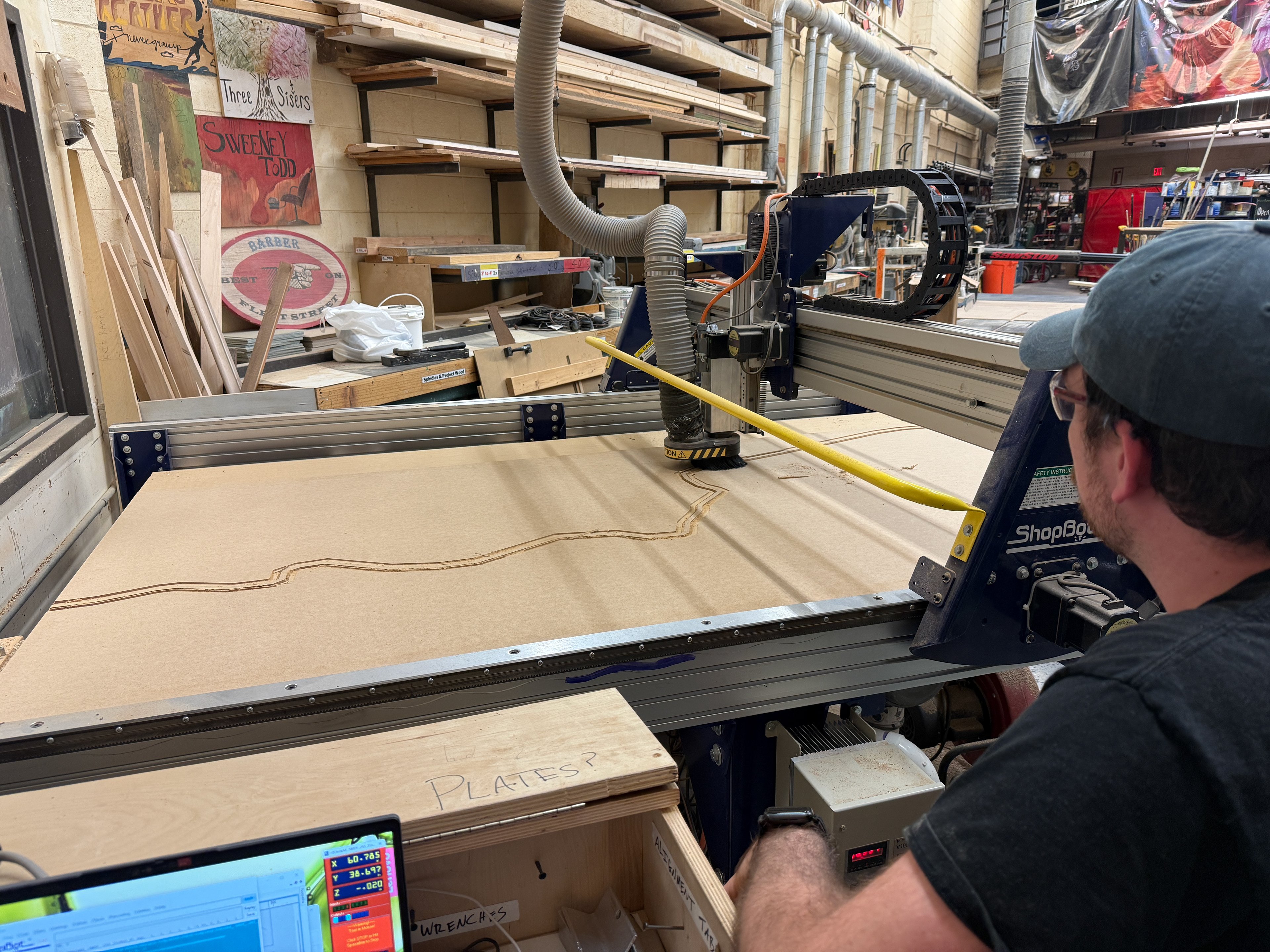 Flooring being CNC-ed for lighting inlays