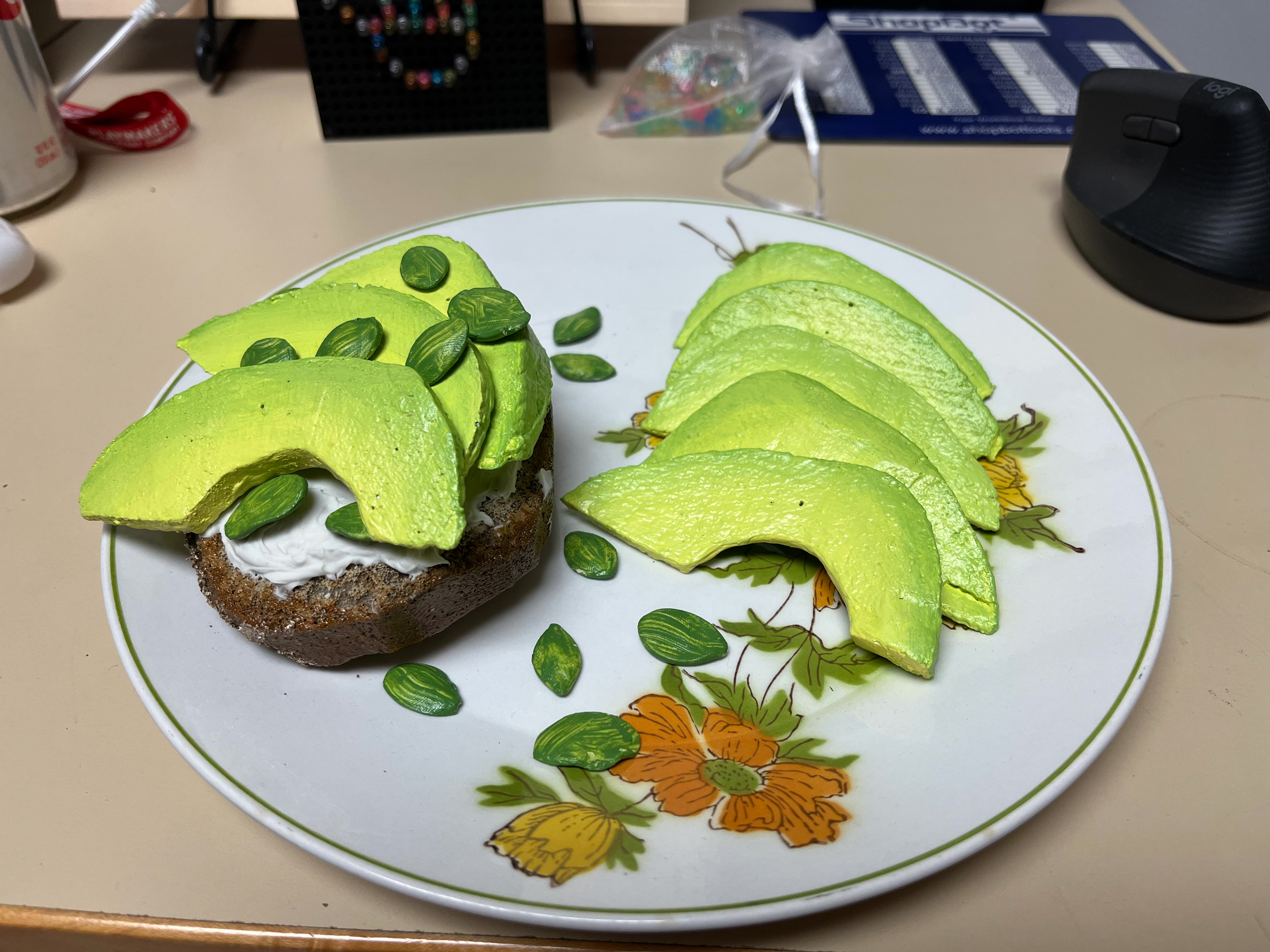 Final plated product with air dry clay pumpkin seeds