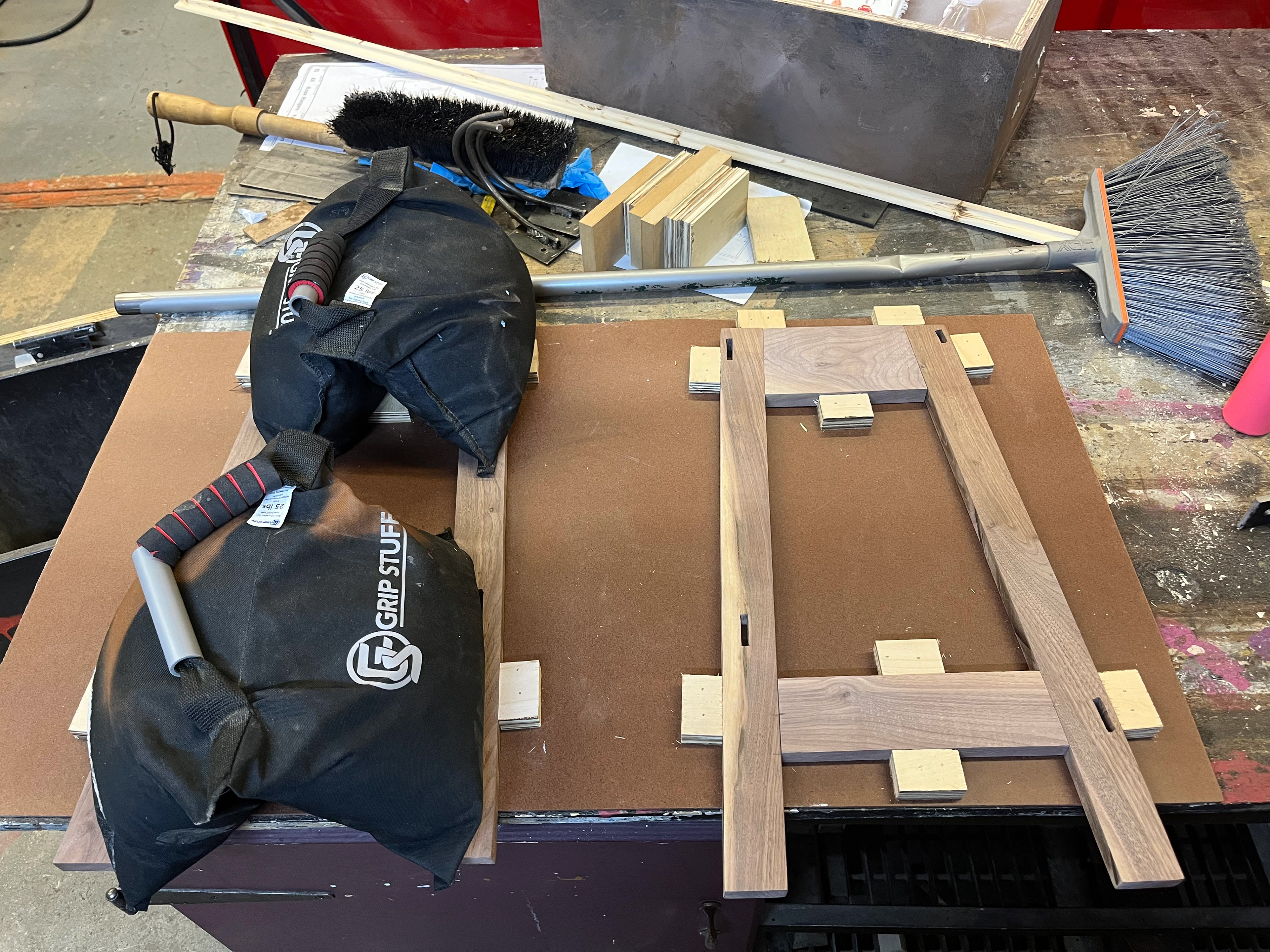 Glue up for biscuit joints on side panels.
