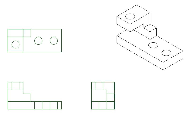 Supplied the Isometric: Construct Top, Front, & Side Views