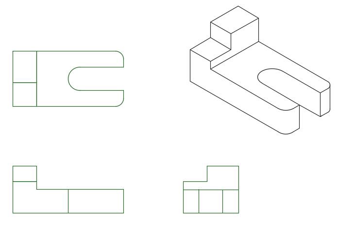 Supplied the Isometric: Construct Top, Front, & Side Views