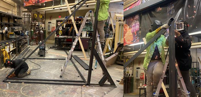 Welded 12' x 20' roof structure.