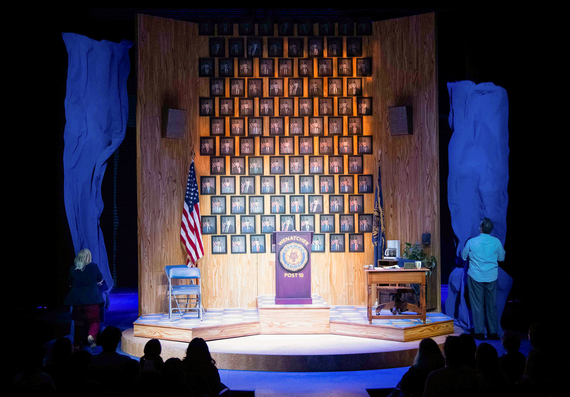 Actors pull down curtains at the end of Act I (Photo by: Sarah Rolleri)