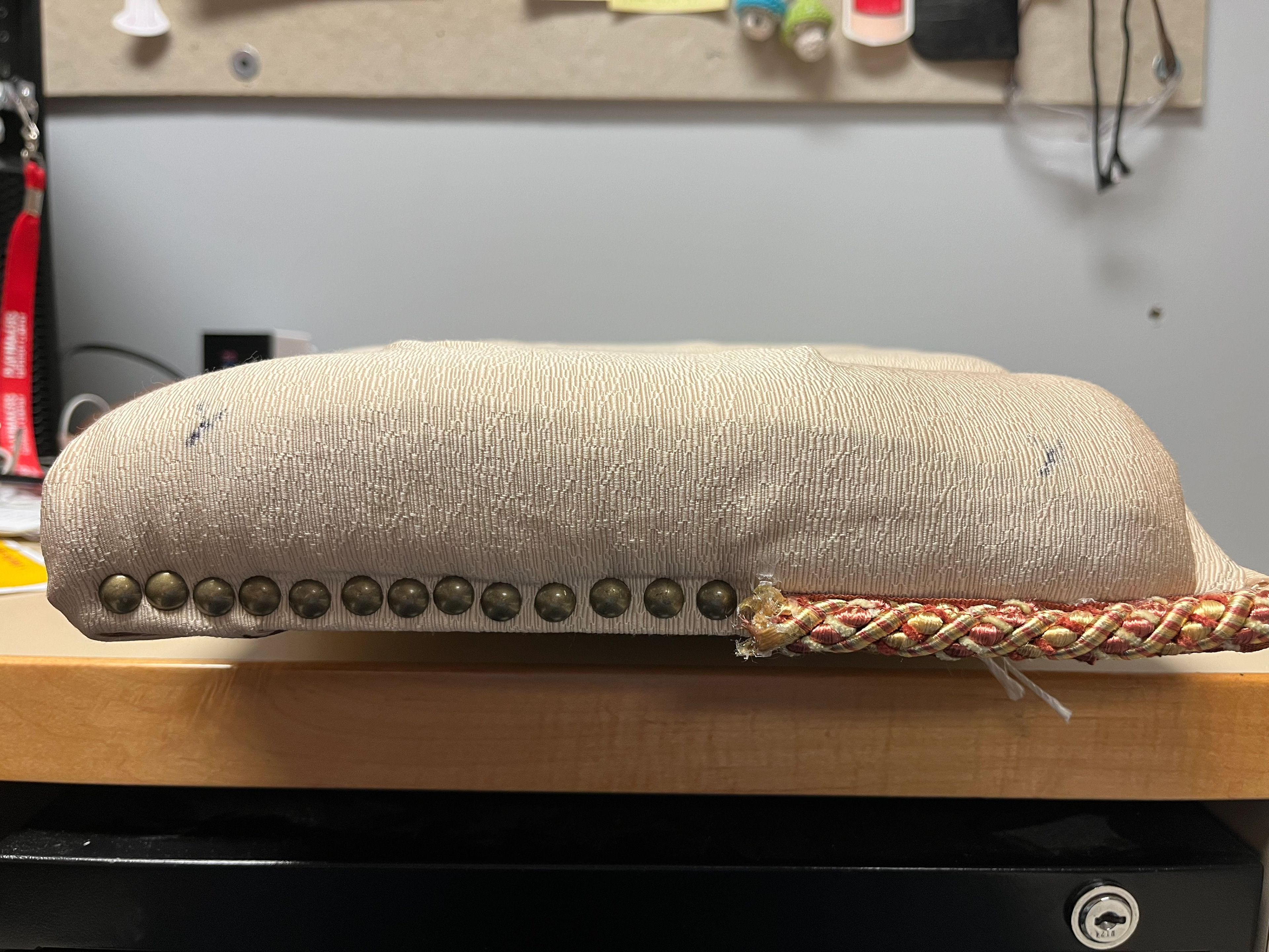 Upholstery Board: upholstery tacks & gimp pictured
