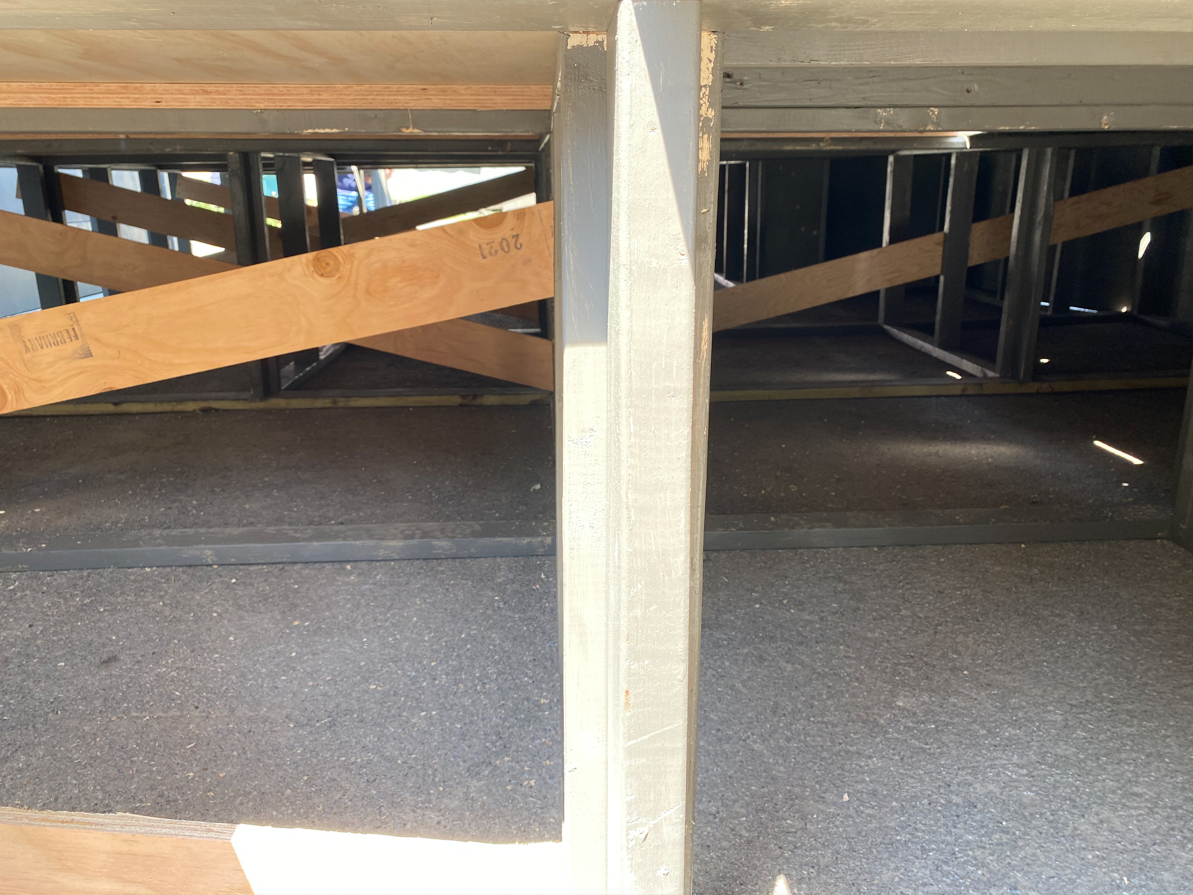 Installed cross bracing throughout platforming structure.