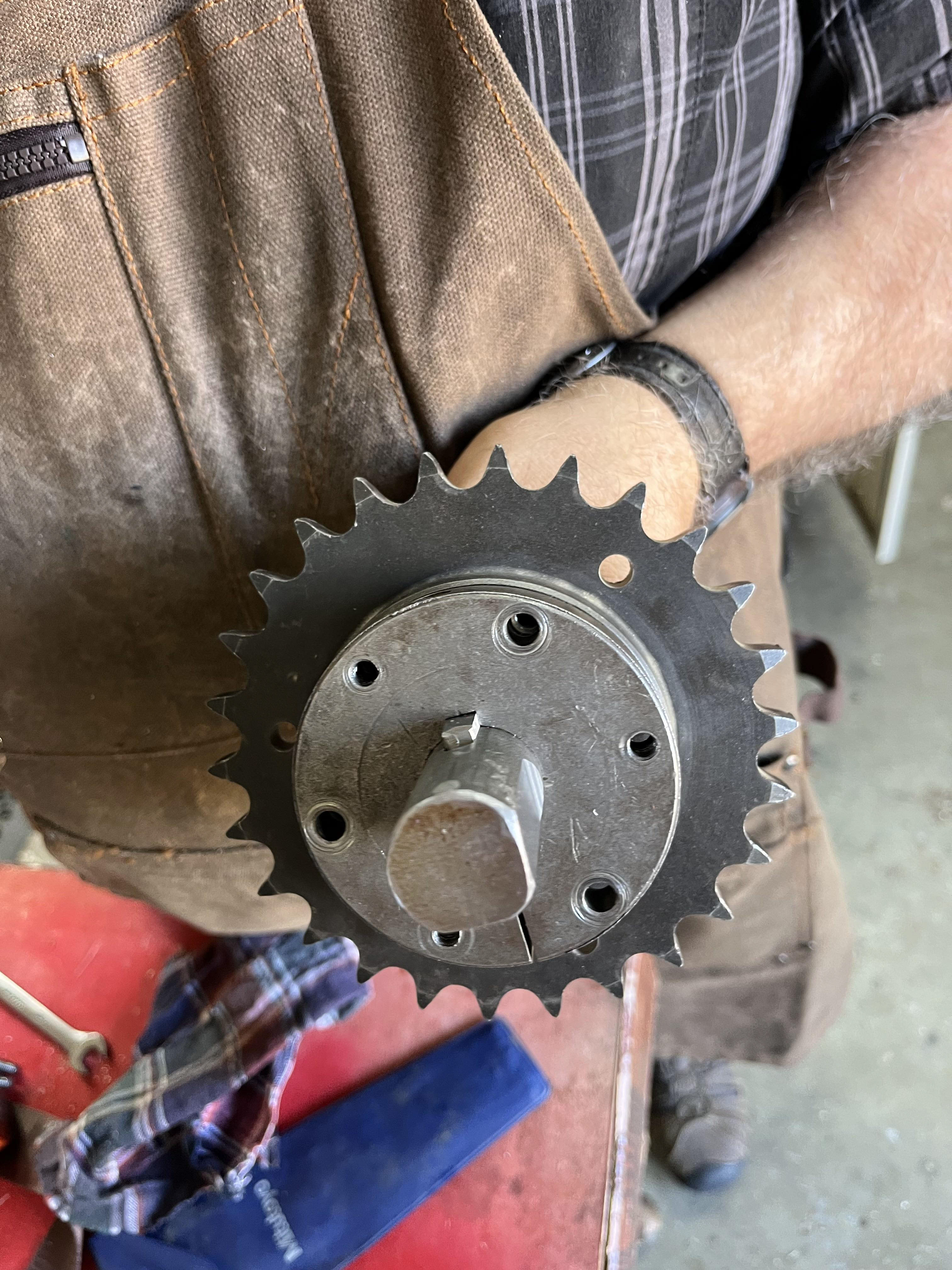 "In Class Shaft" - cut a keyway for a sprocket to sit behind the handle