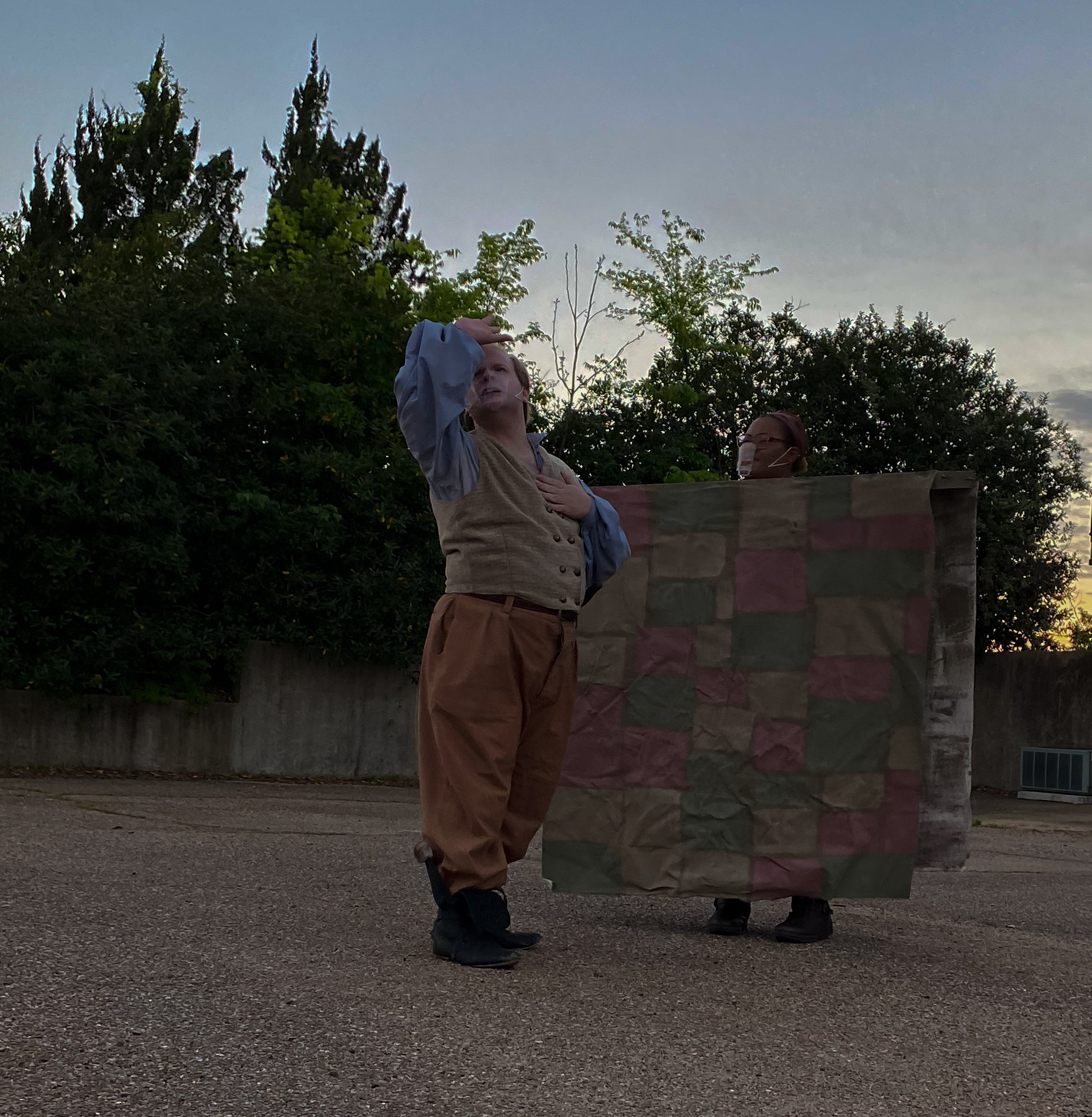 Worked with costumes to create "brick wall".