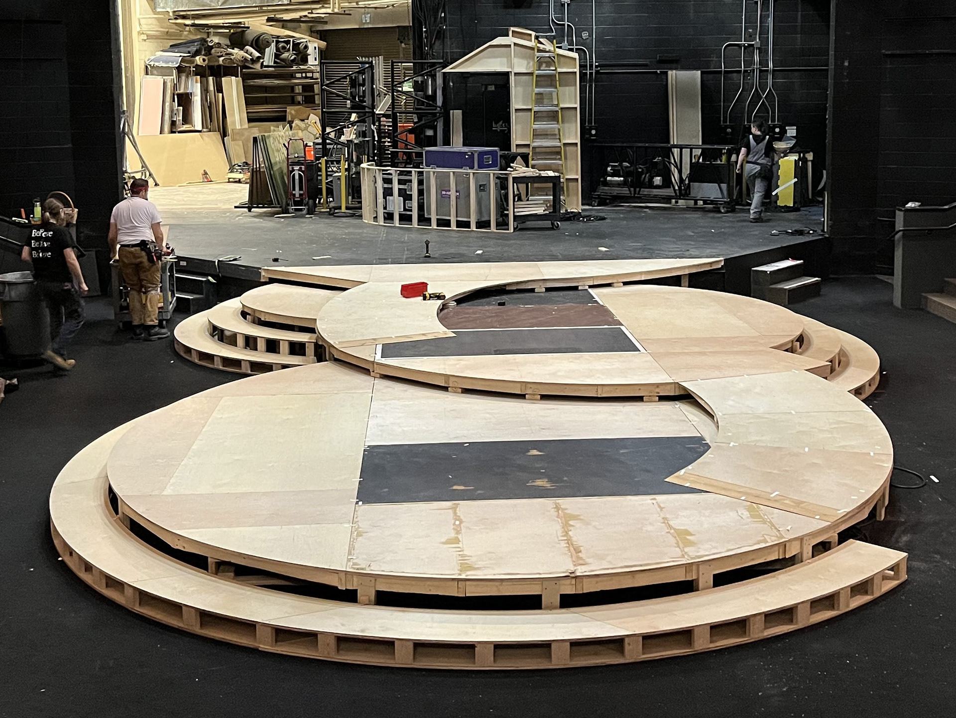 Stairs were constructed with "legs" on face to ensure ease of facing installation on the curve. (Drafting linked above)