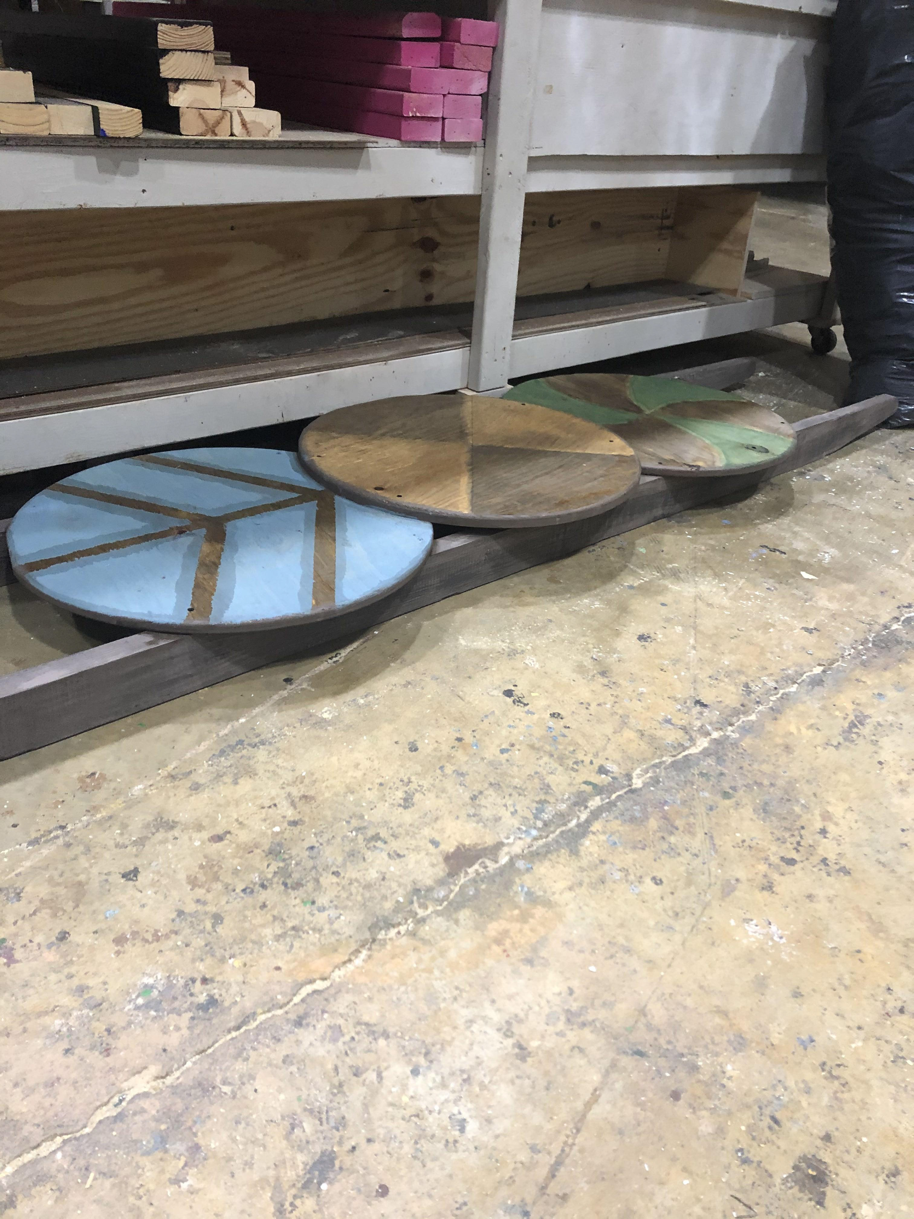 Cut plywood circles on tablesaw for "stretcher".