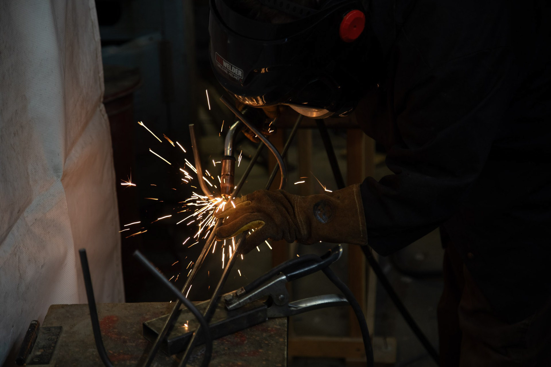 Me welding up the ball track for the Rube Goldberg machine