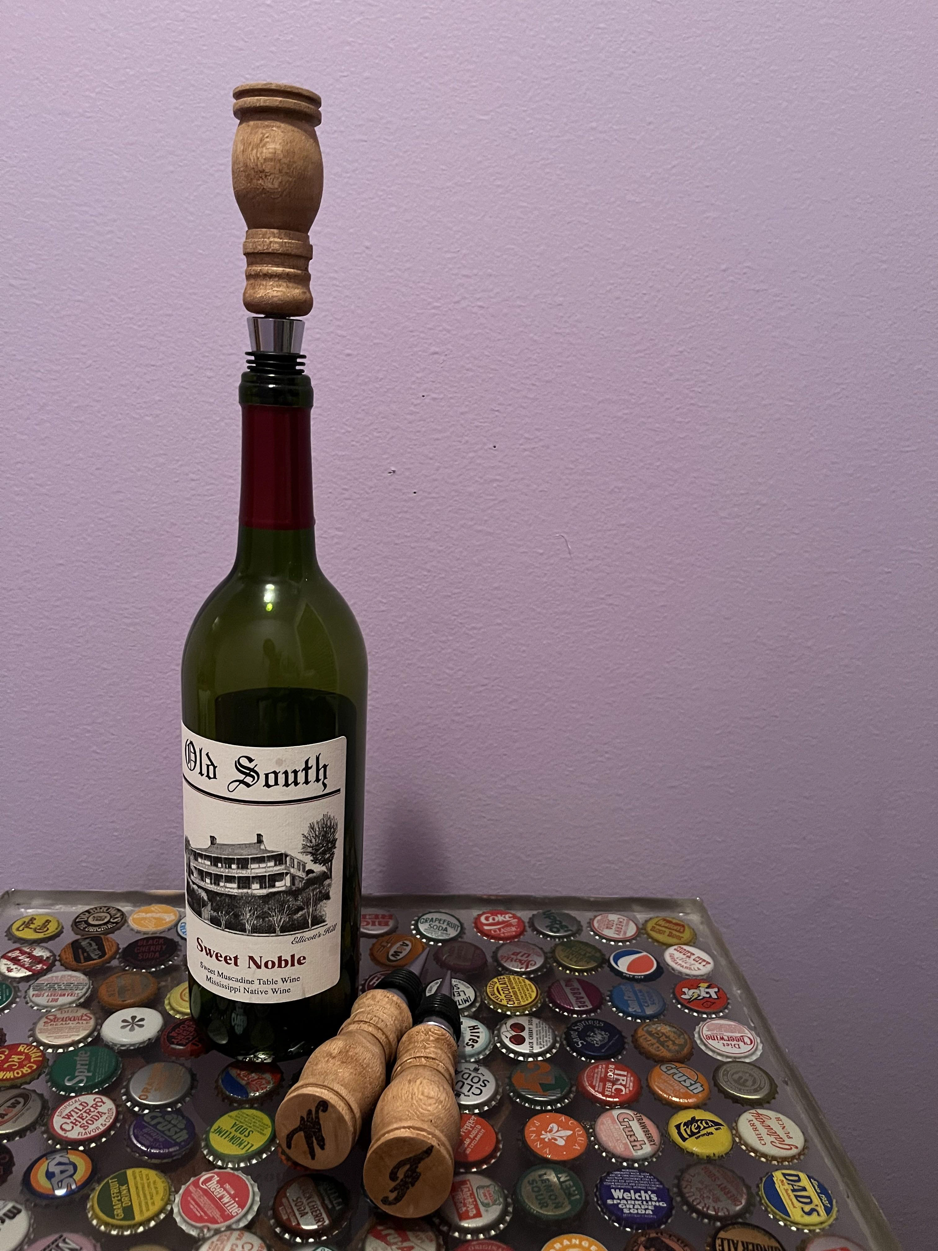 Cork stopper in action - chrome bottoms purchased on Amazon