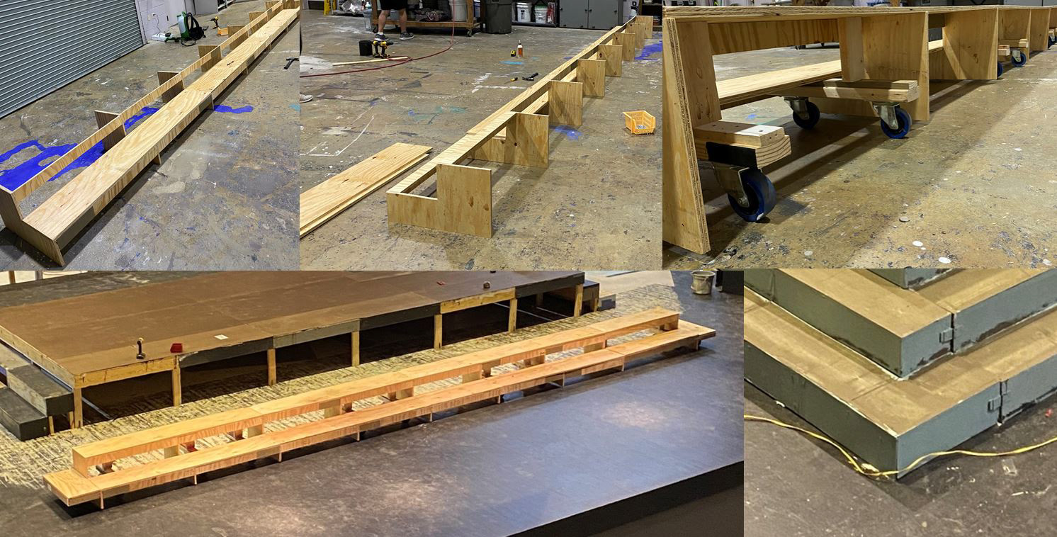 Stairs were made easily detachable and rollable to clear the fire curtain.