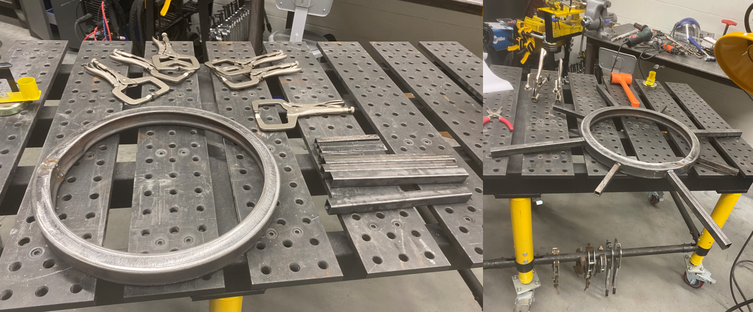 Bent and welded chandelier.