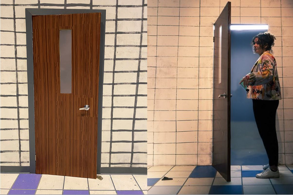 Modified door from stock: utilized vinyl sheets to achieve "laminate" look.