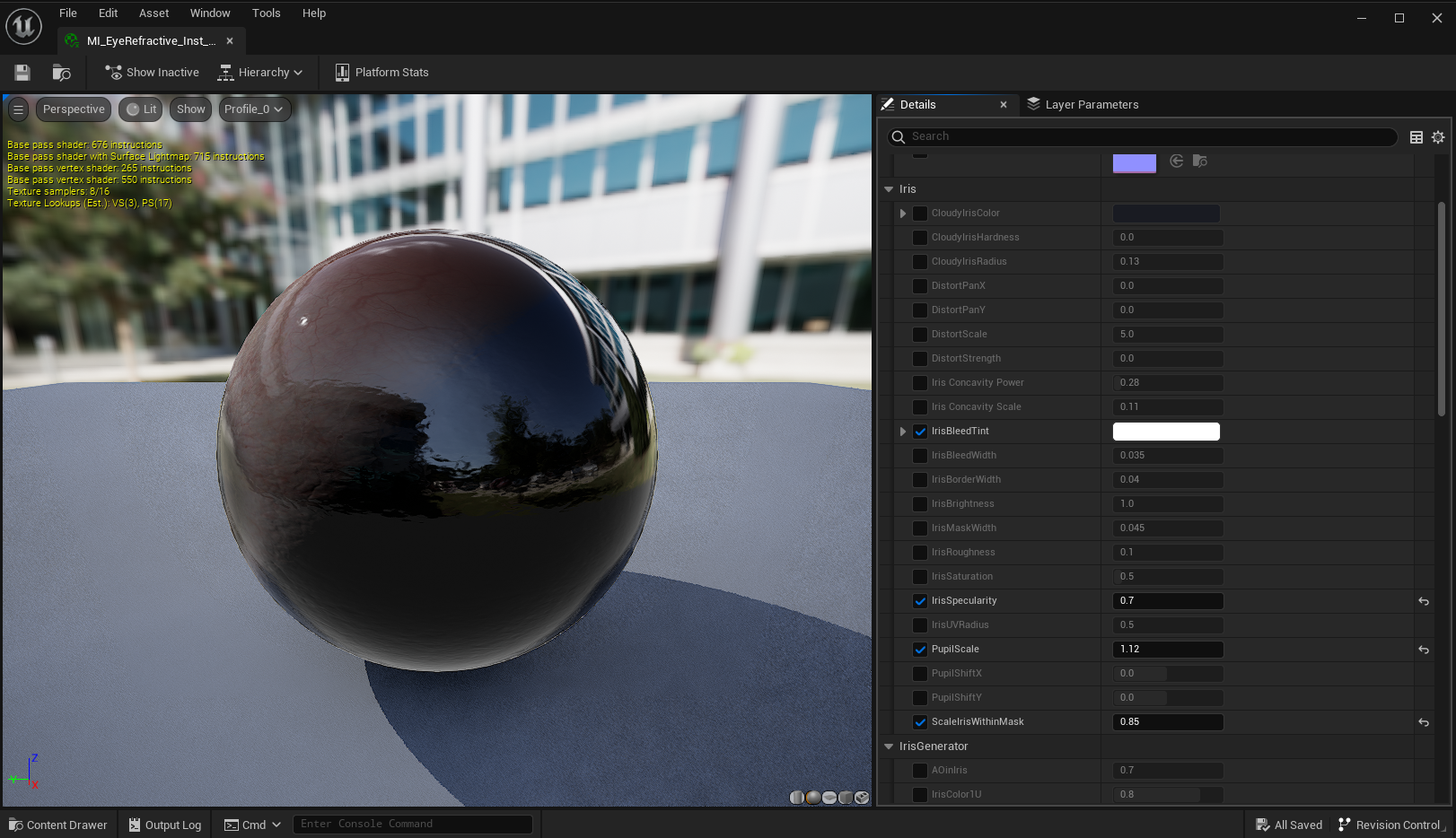 Eye refraction material instance