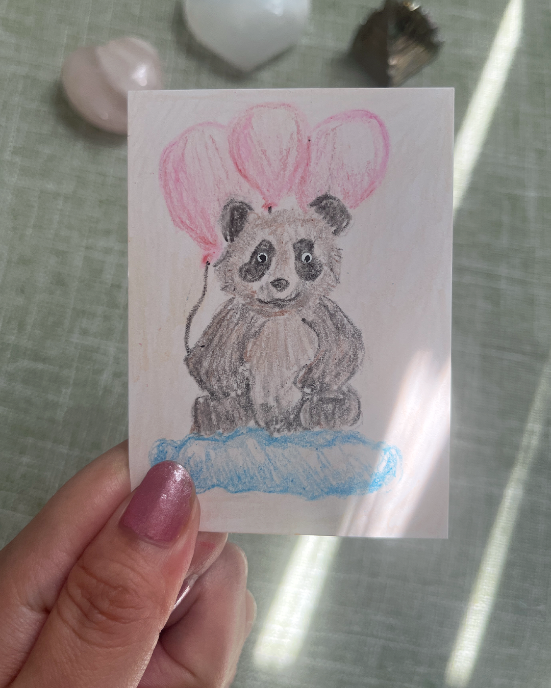 Panda with Balloons - Crayons on Bristol