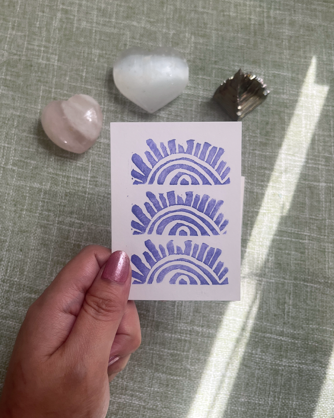 Purple Sunrise - Hand Carved Stamp on Bristol