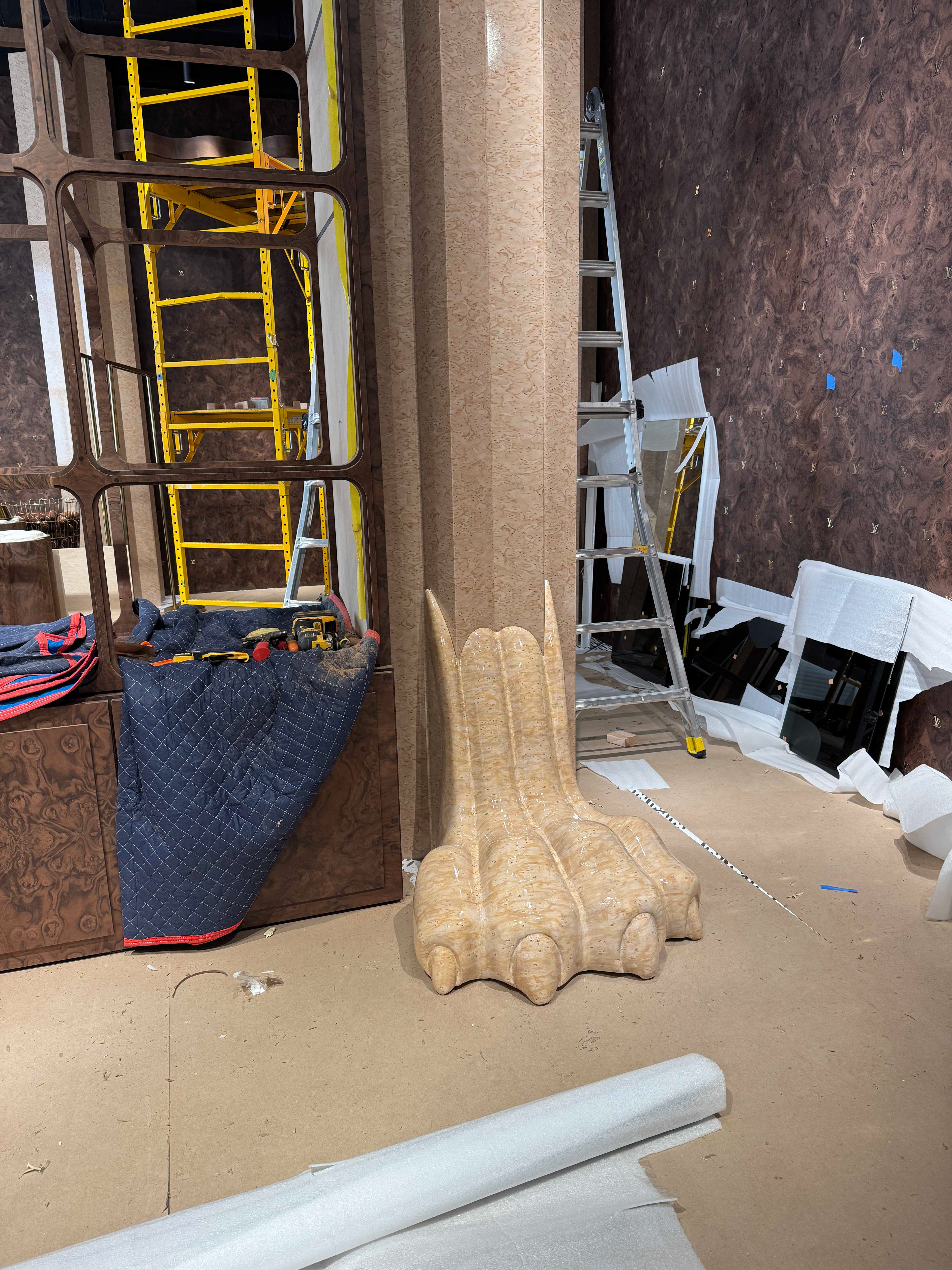 Store Display | Paws prop w/ faux Birdseye Maple texture (large paws) | Louis Vuitton “Dog LVERS” NYC Pop-Up