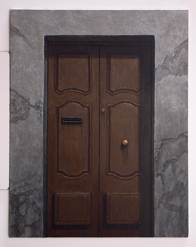 Trompe L'oeil Doorway in Concrete Wall (weathered) | Acrylic on Panel | 11" x 14"