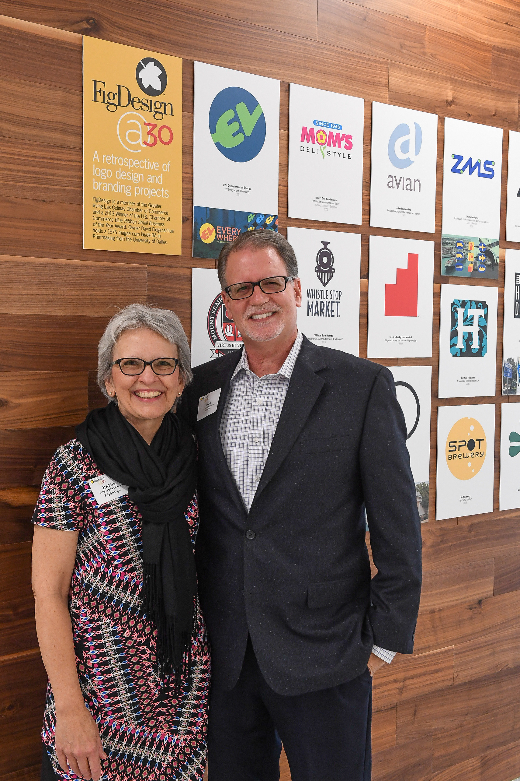 Kathy and David Fiegenschue at the opening of FigDesign@30 in 2016. 