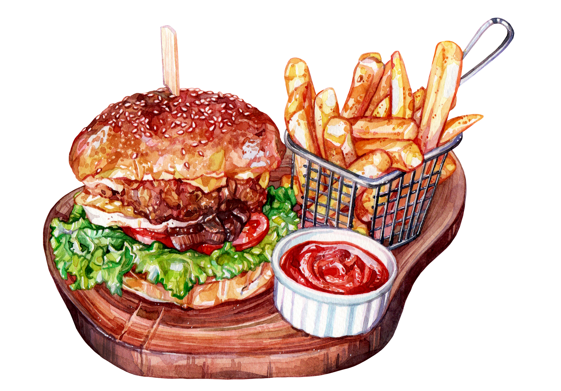 Hamburger with fries
