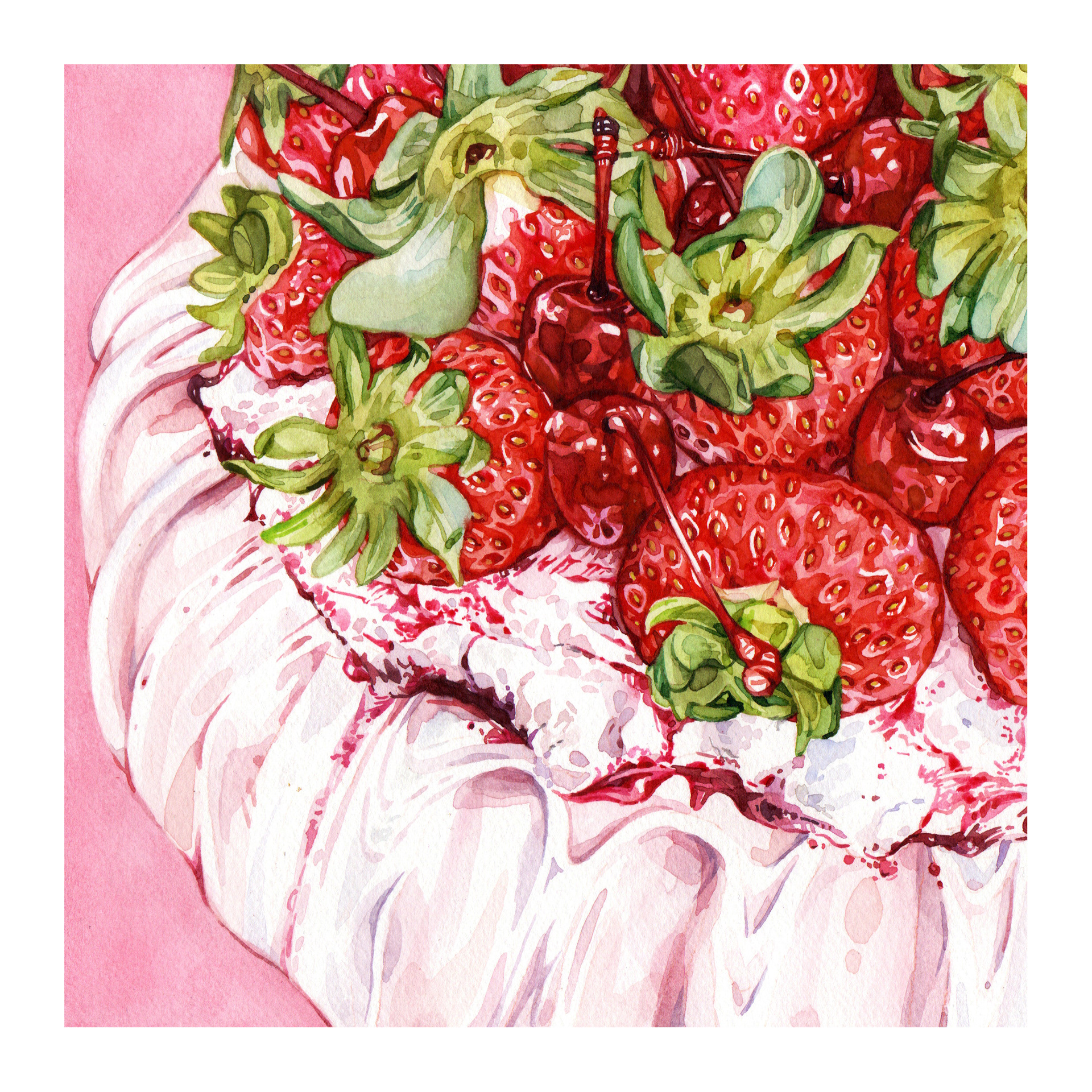 Original Strawberry Cake Painting - 225€ (21 x 21 cm with white border)