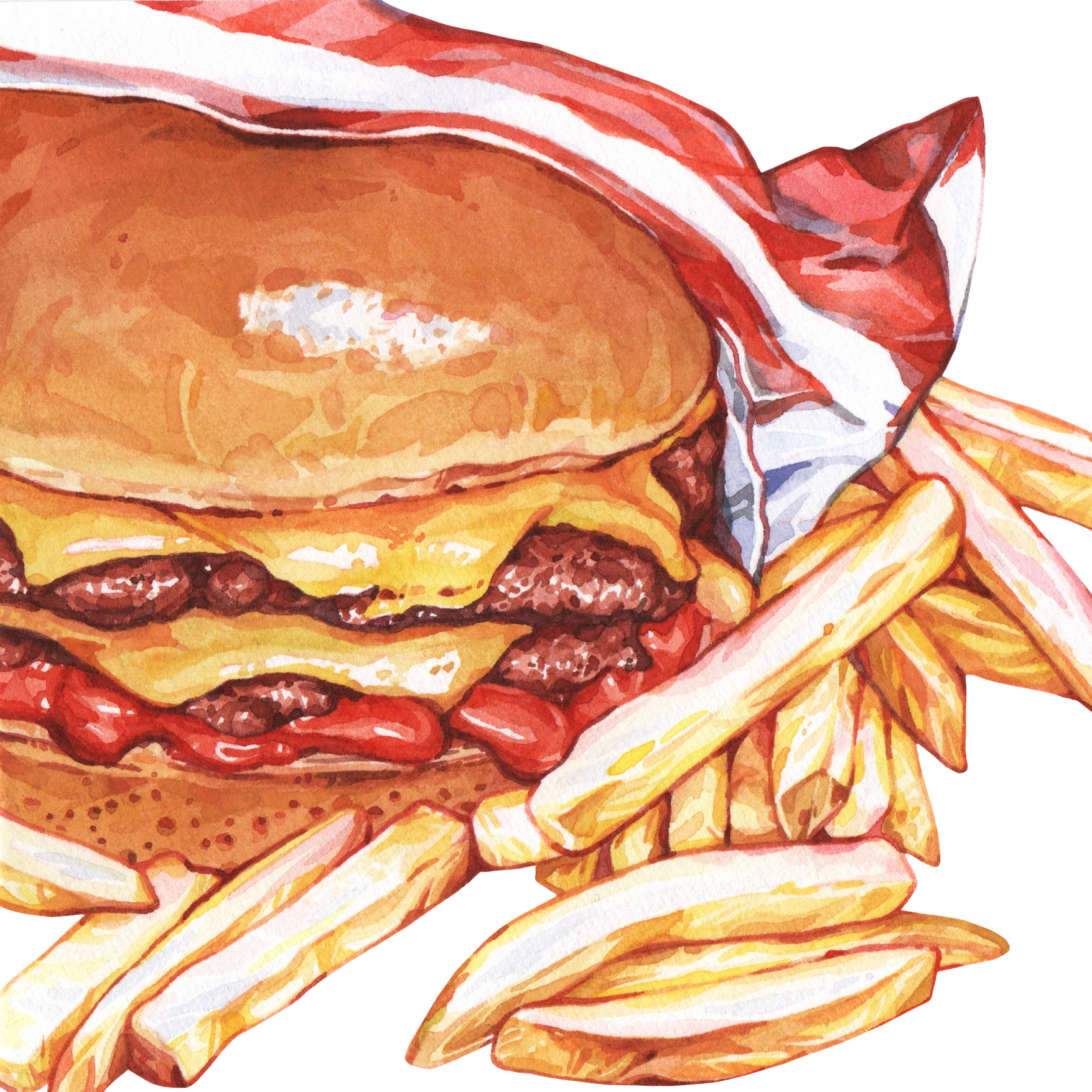 Hamburger with fries