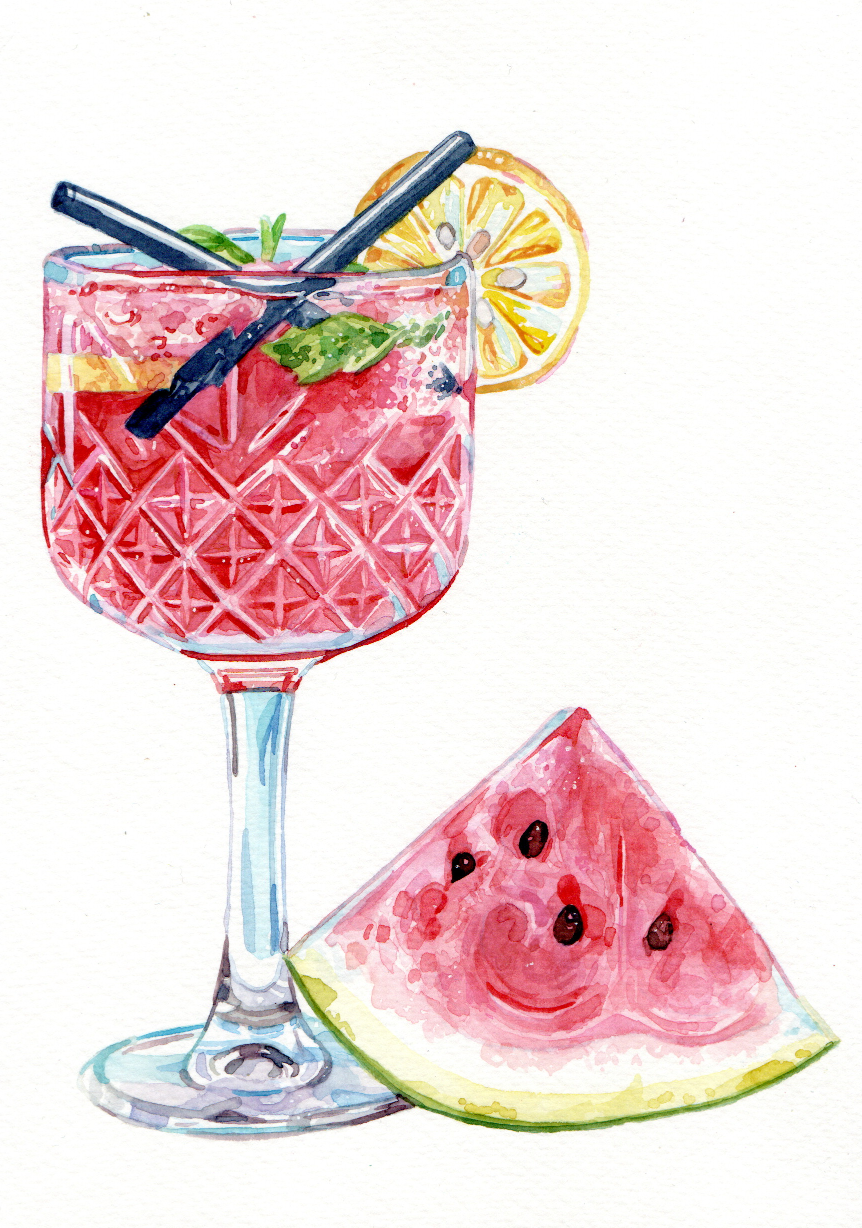 Original Watermelon Cocktail Painting - 160€ (21 x 14.8 cm)