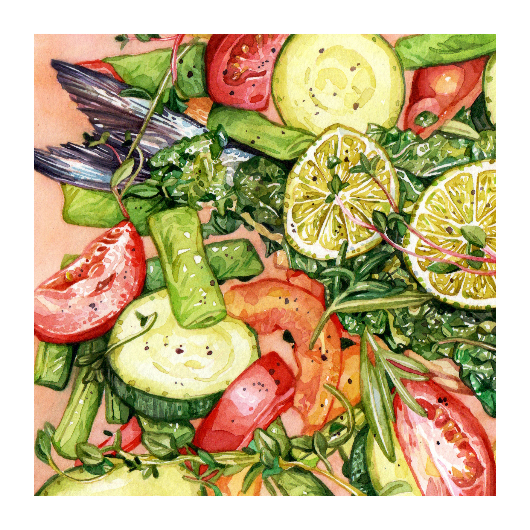 Original Fish Dinner Painting - 120€ (15 x 15 cm with white border)