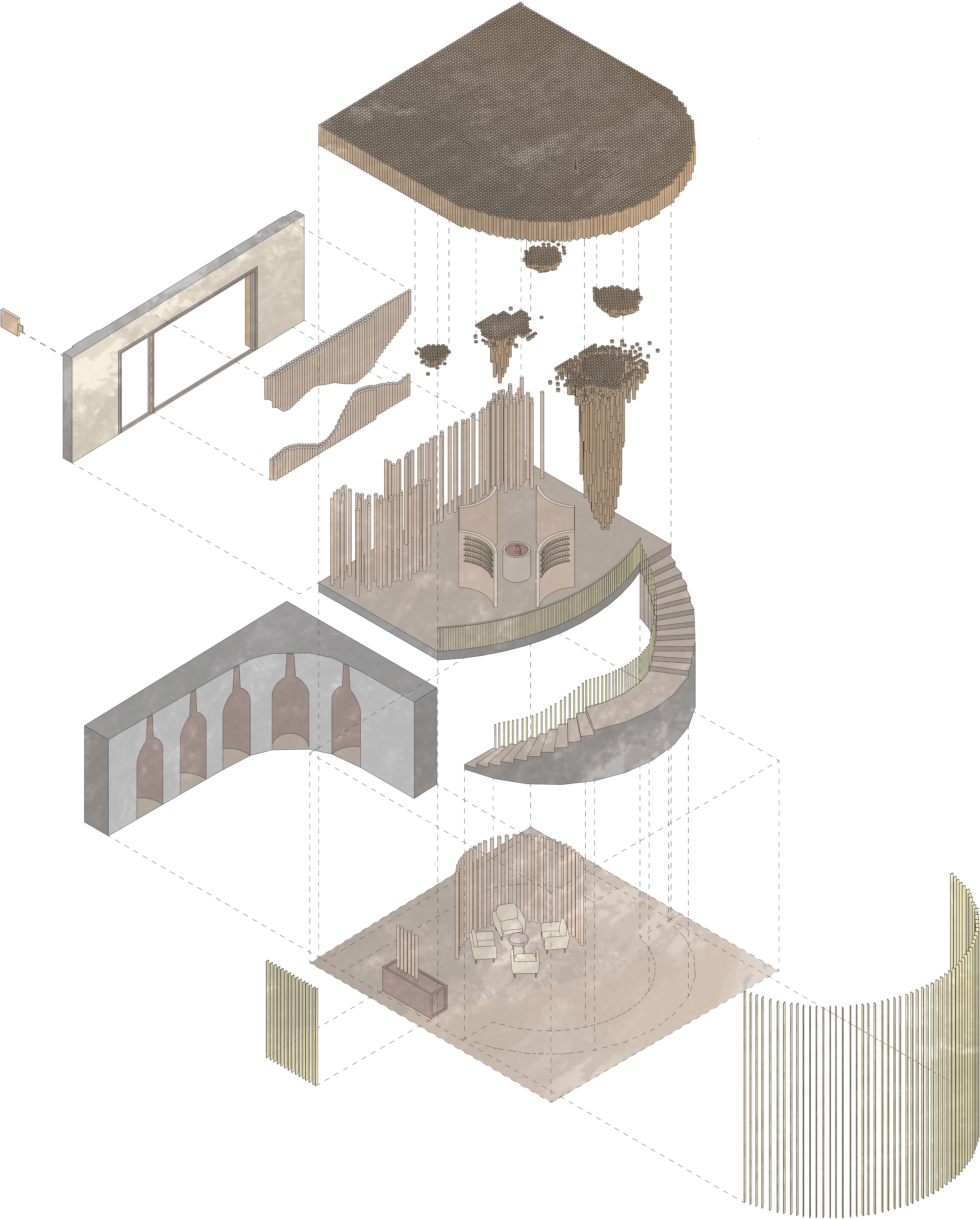 Axo interior visualisation // Illustrator · SketchUp