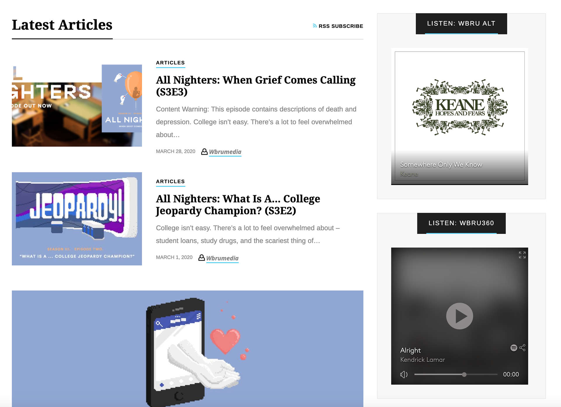 Embedded players as sidebar widgets throughout the site