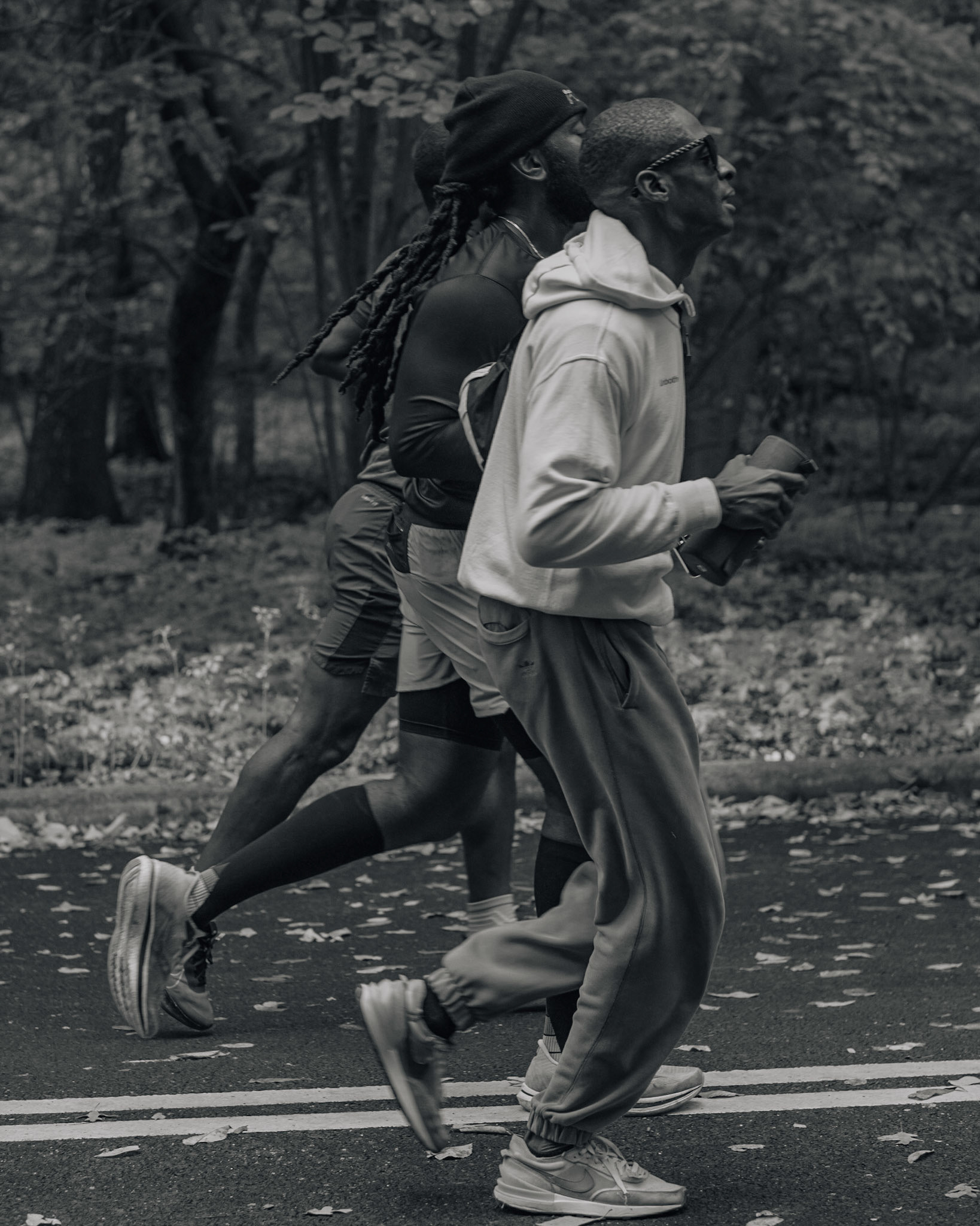 Black Men Run NYC club members lead the group as the fastest runners on the club's weekly Sunday run in Prospect Park in Brooklyn, Sunday, Oct. 15, 2023, Photo Tabius McCoy