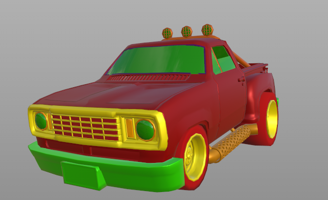 Truck before green filter and B&W filter applied in Adobe Photoshop (2025).