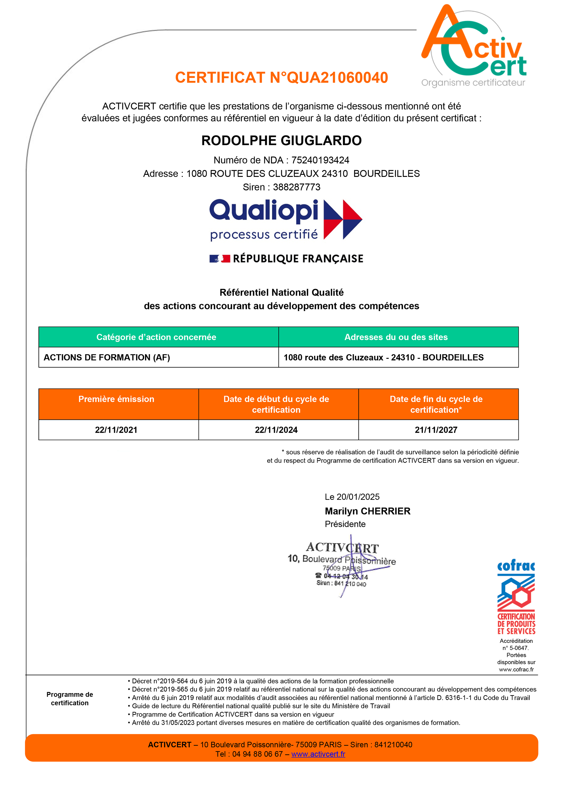 Certificat Qualiopi
