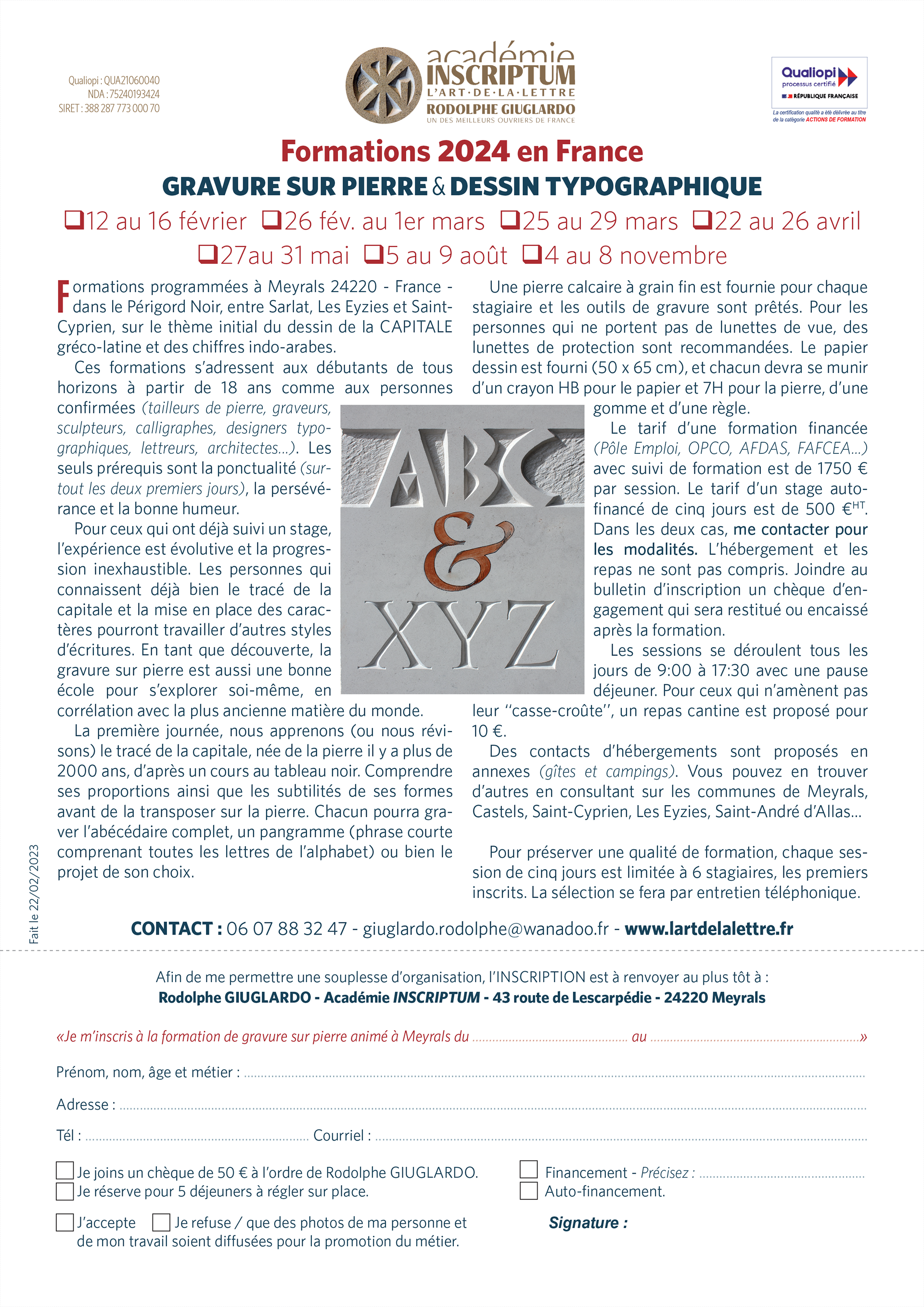 Bulletin d'inscription Académie Inscriptum 2024