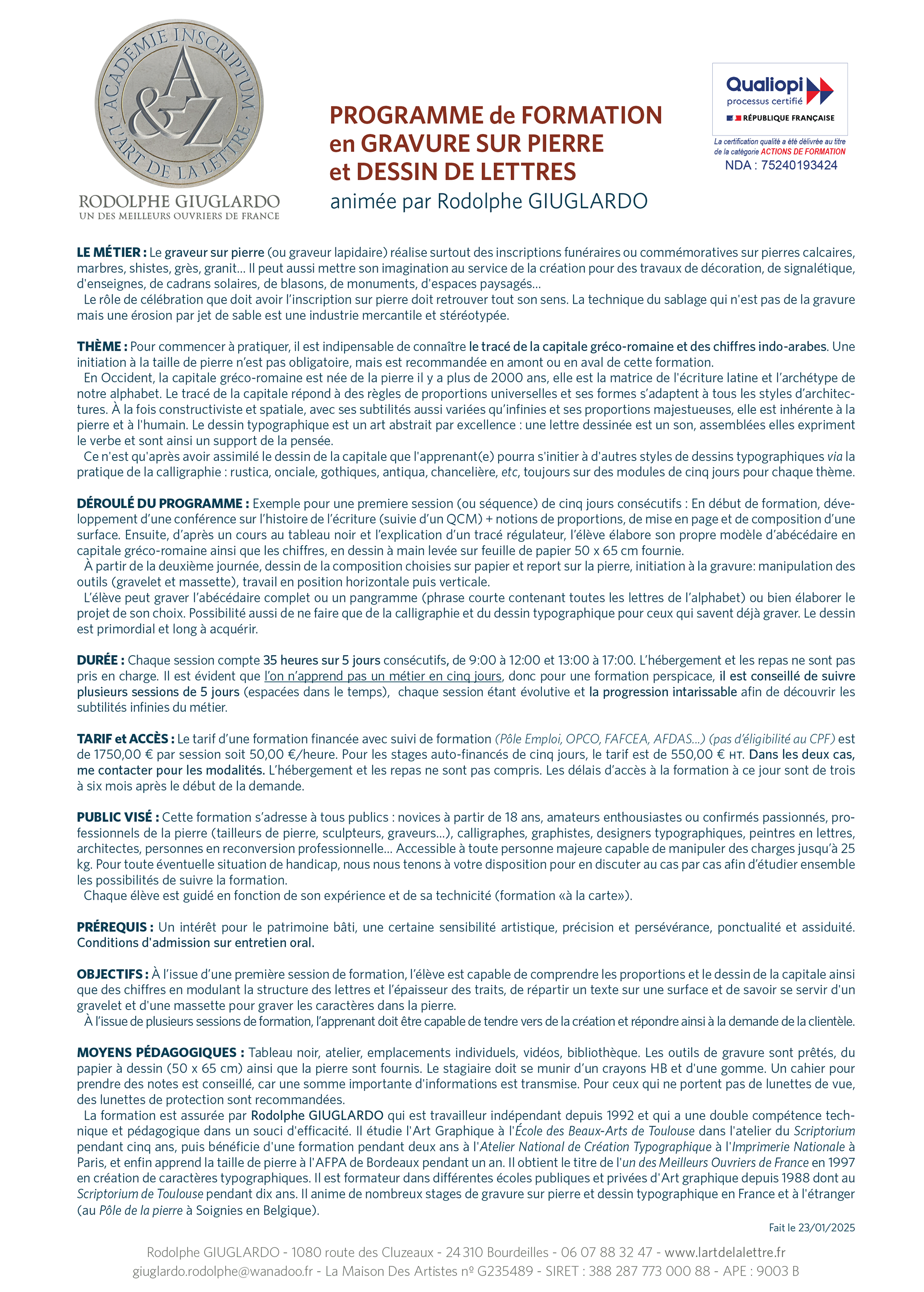 Programme formation et tarifs