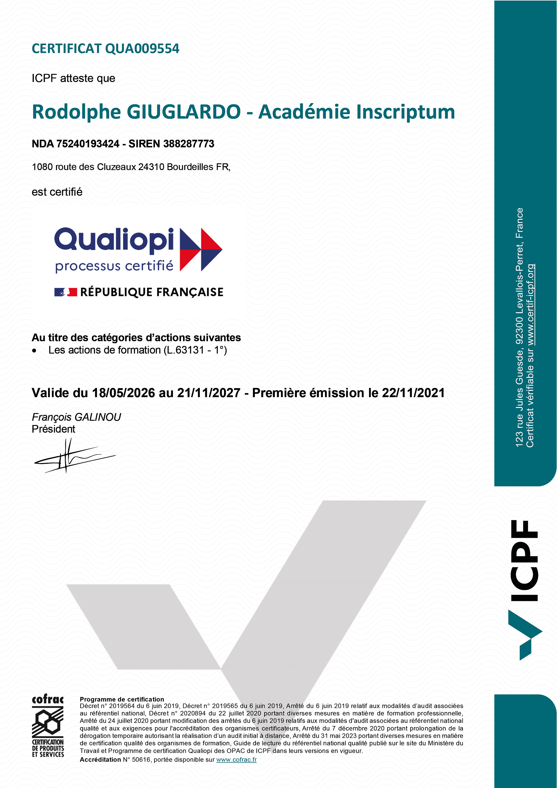 Certificat Qualiopi