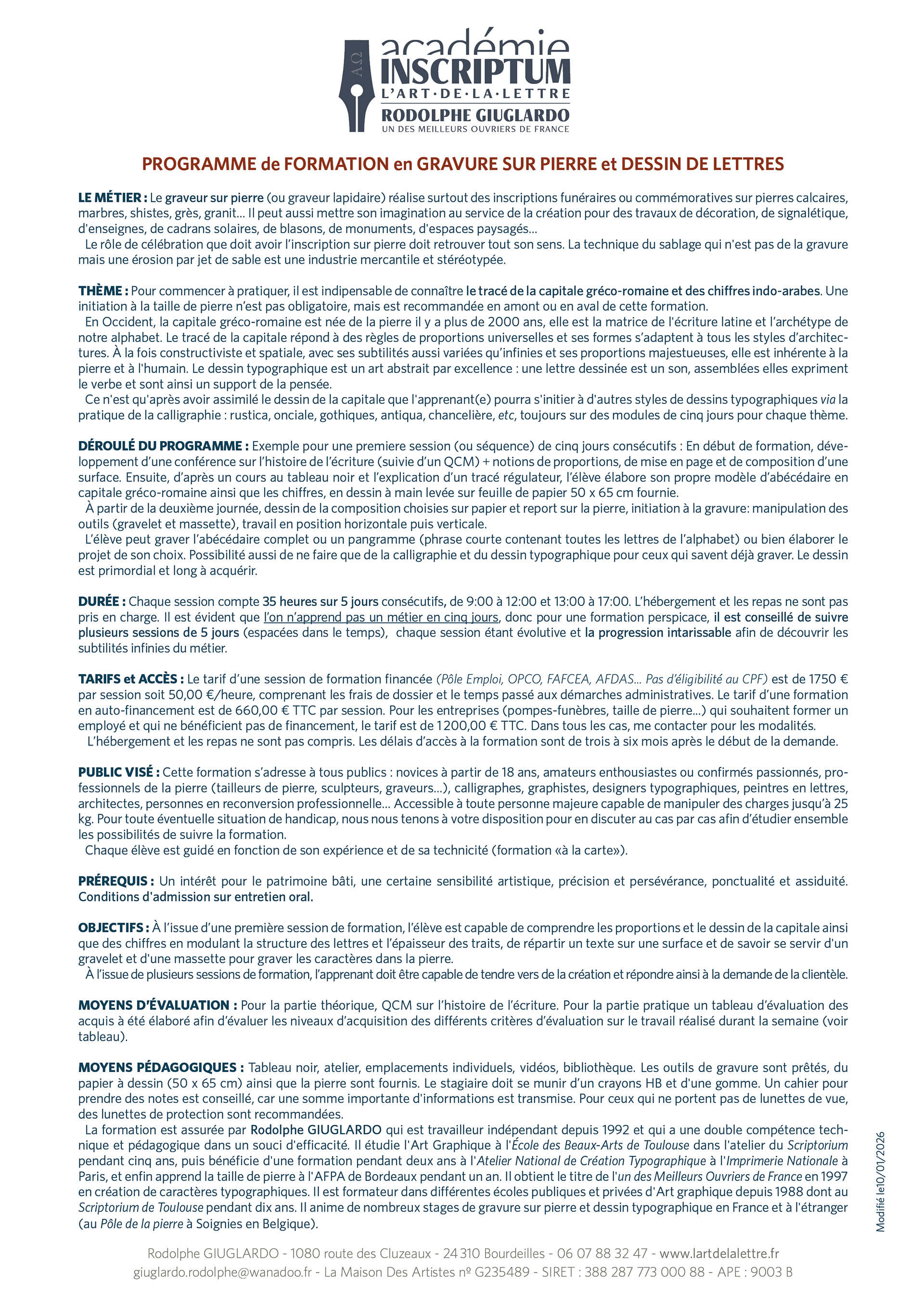 Programme et tarifs