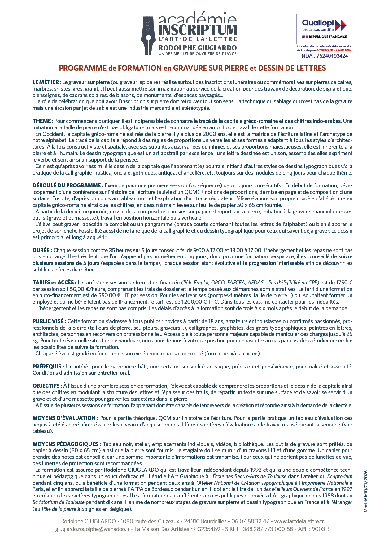 Programme et tarifs