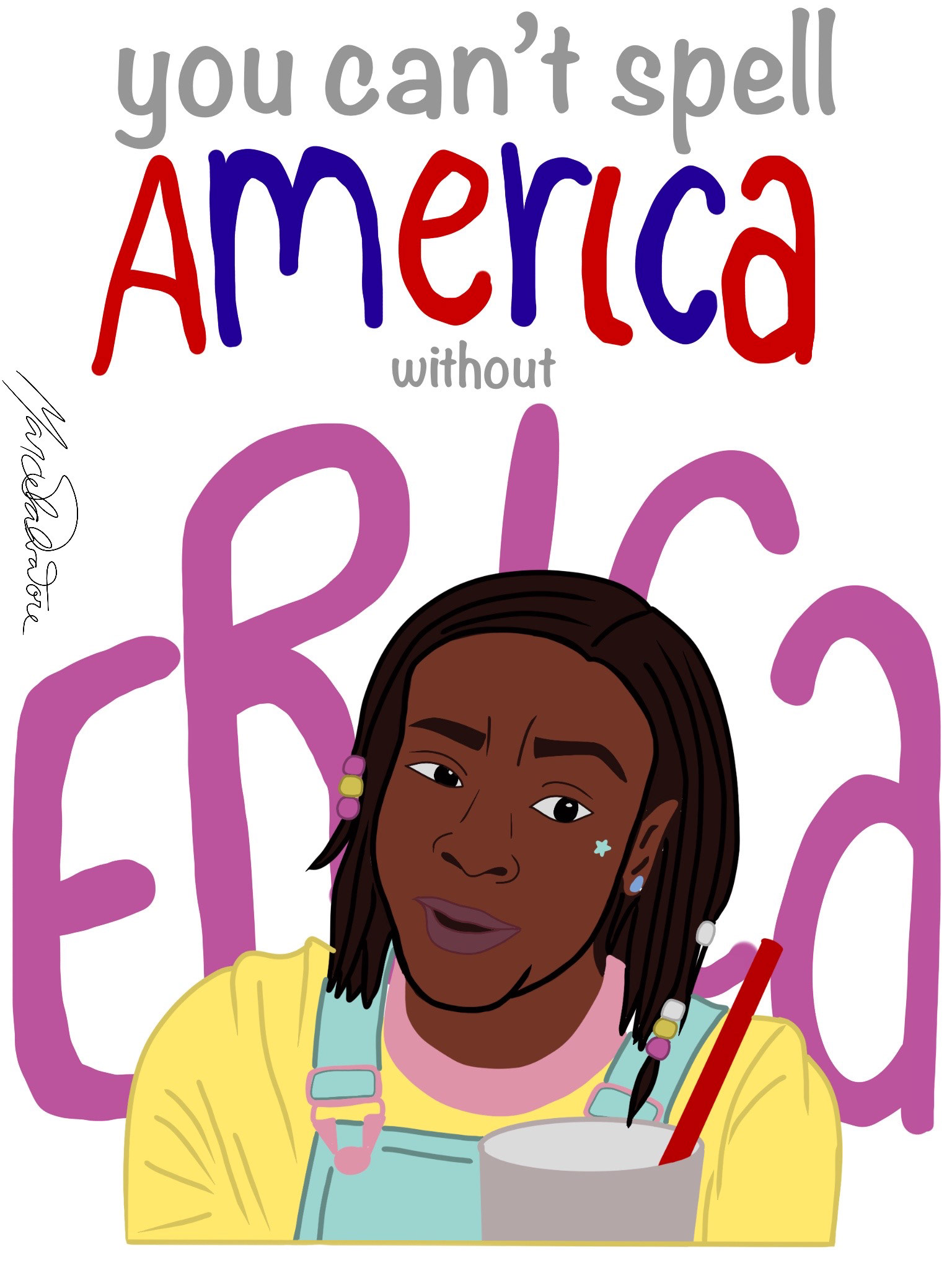 Ilustração de frase e personagem da série Stranger Things.
