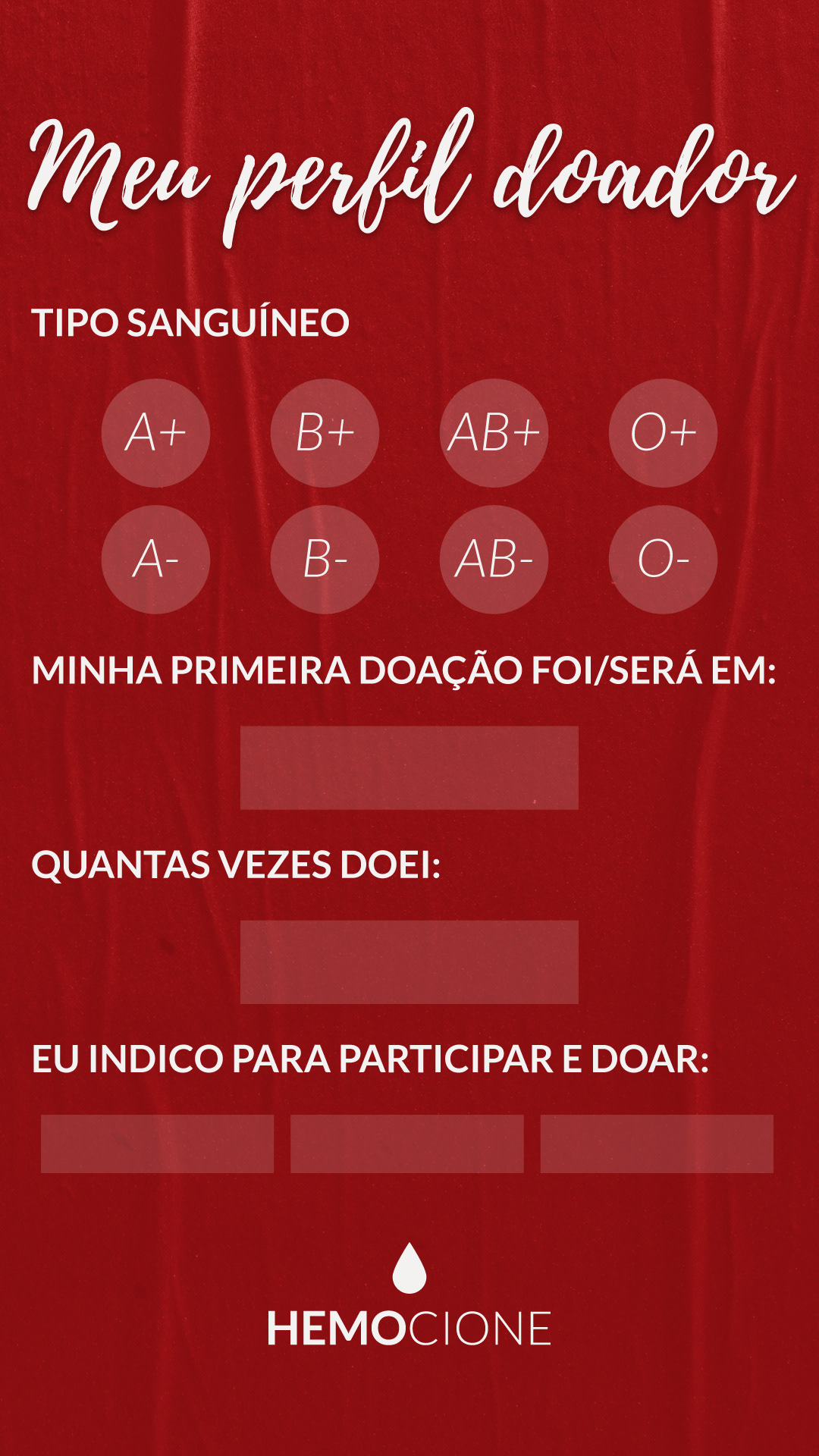 Story para pessoas completarem seus perfis.
